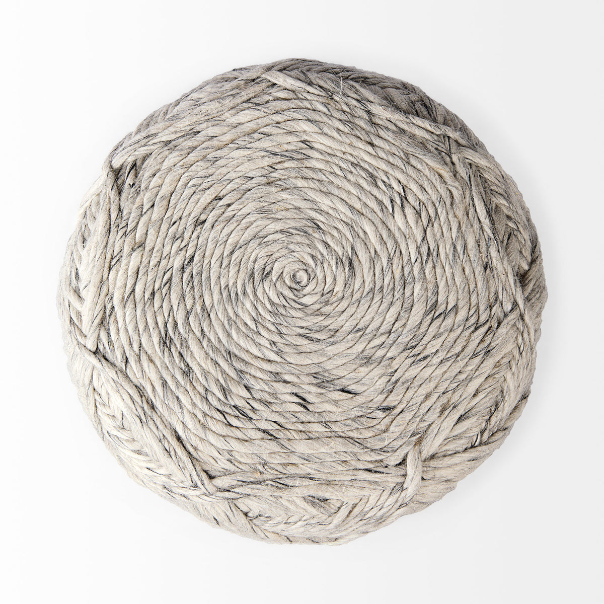 Esfera 17.7L x 15.7W x 15.7H Beige Chevron Woven Round Pouf-Poufs-DECOROLALA