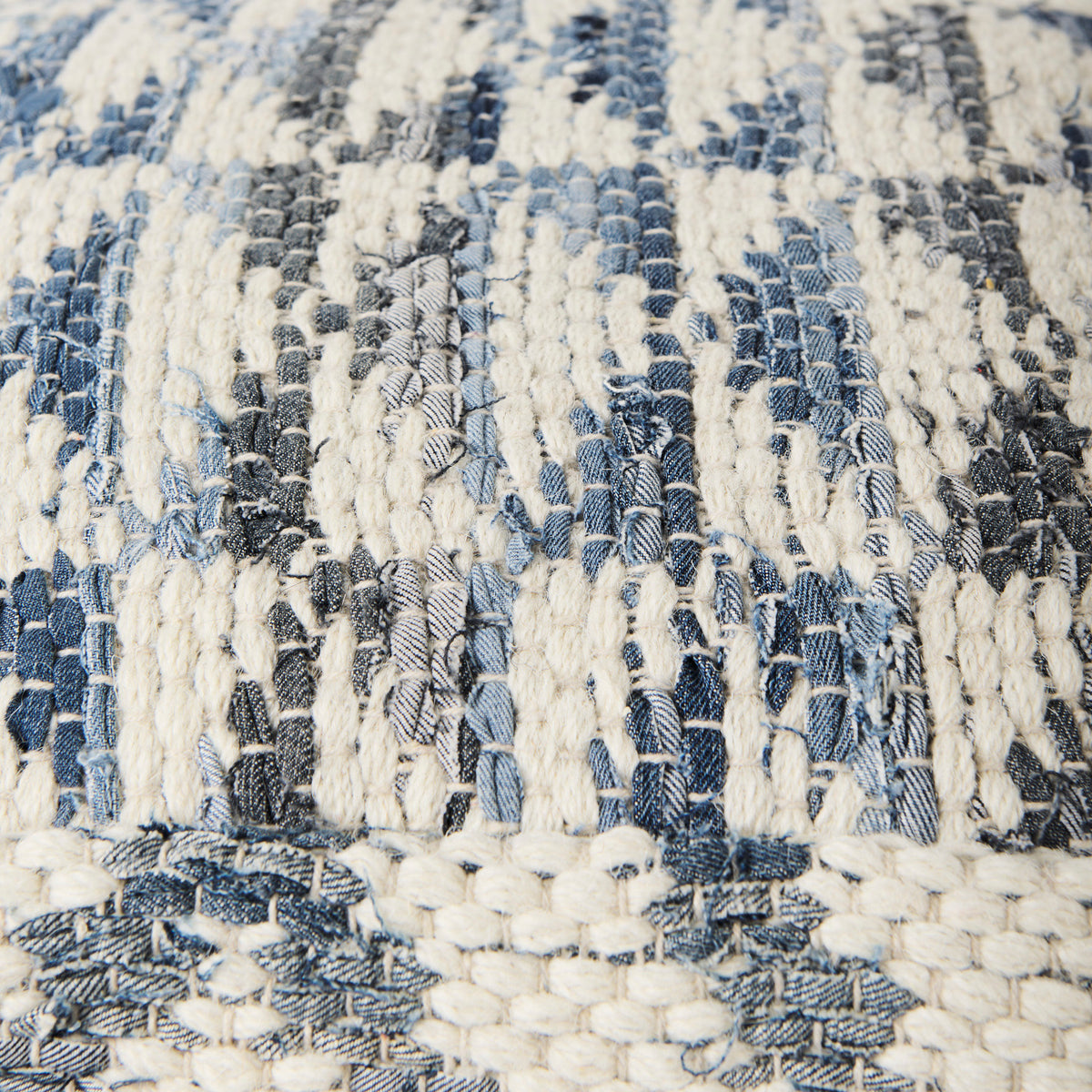 Eshana 16.0L x 16.0W x 16.0H Cream Wool and Denim Patterned Pouf-Poufs-DECOROLALA