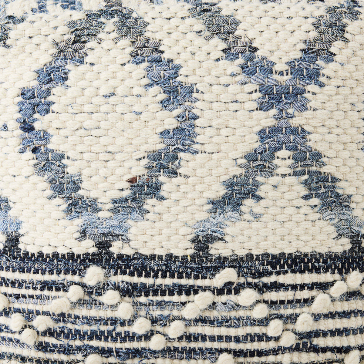 Eshana 16.0L x 16.0W x 16.0H Cream Wool and Denim Patterned Pouf-Poufs-DECOROLALA