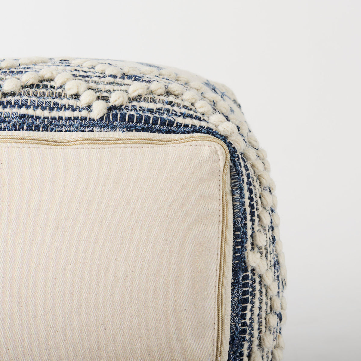 Eshana 16.0L x 16.0W x 16.0H Cream Wool and Denim Patterned Pouf-Poufs-DECOROLALA