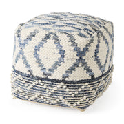 Eshana 16.0L x 16.0W x 16.0H Cream Wool and Denim Patterned Pouf-Poufs-DECOROLALA