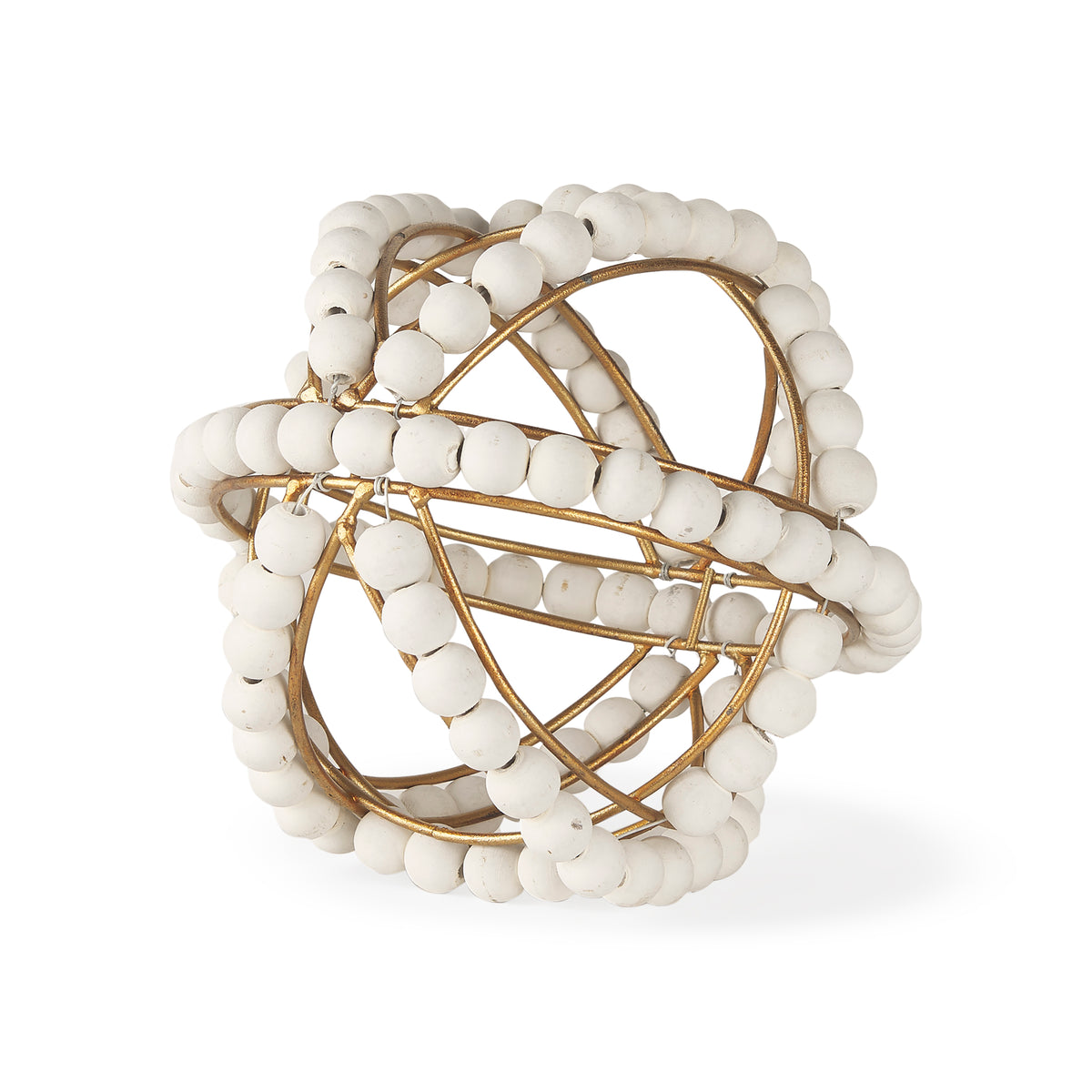 Espanlade I Small 9L x 9W White Wooden Beaded Orb-Objects-DECOROLALA