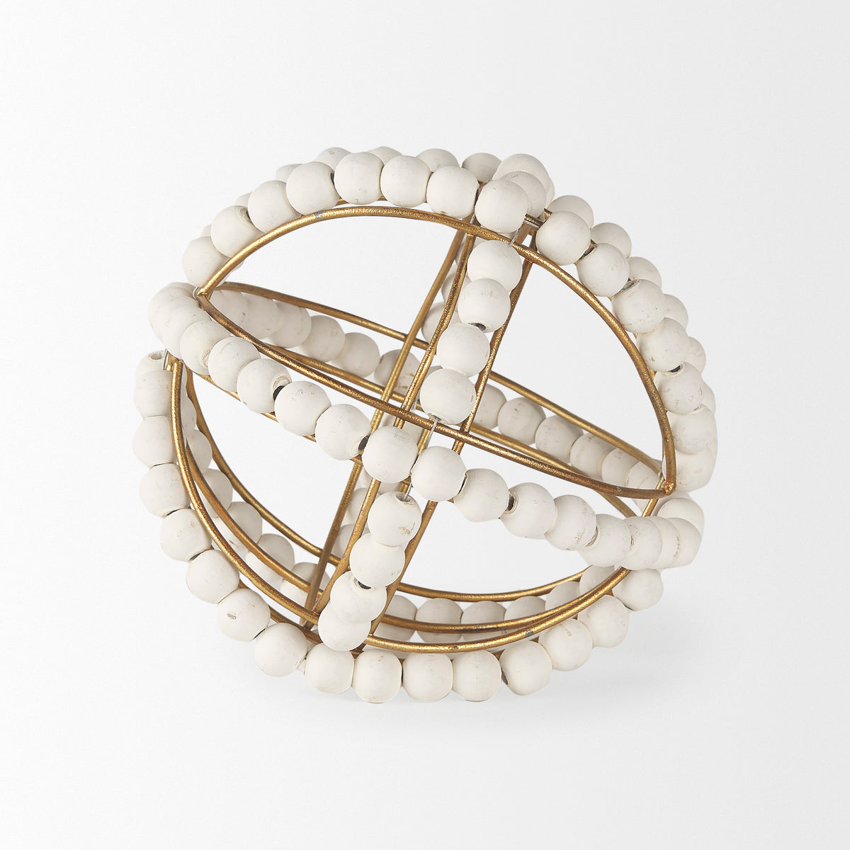 Espanlade I Small 9L x 9W White Wooden Beaded Orb-Objects-DECOROLALA