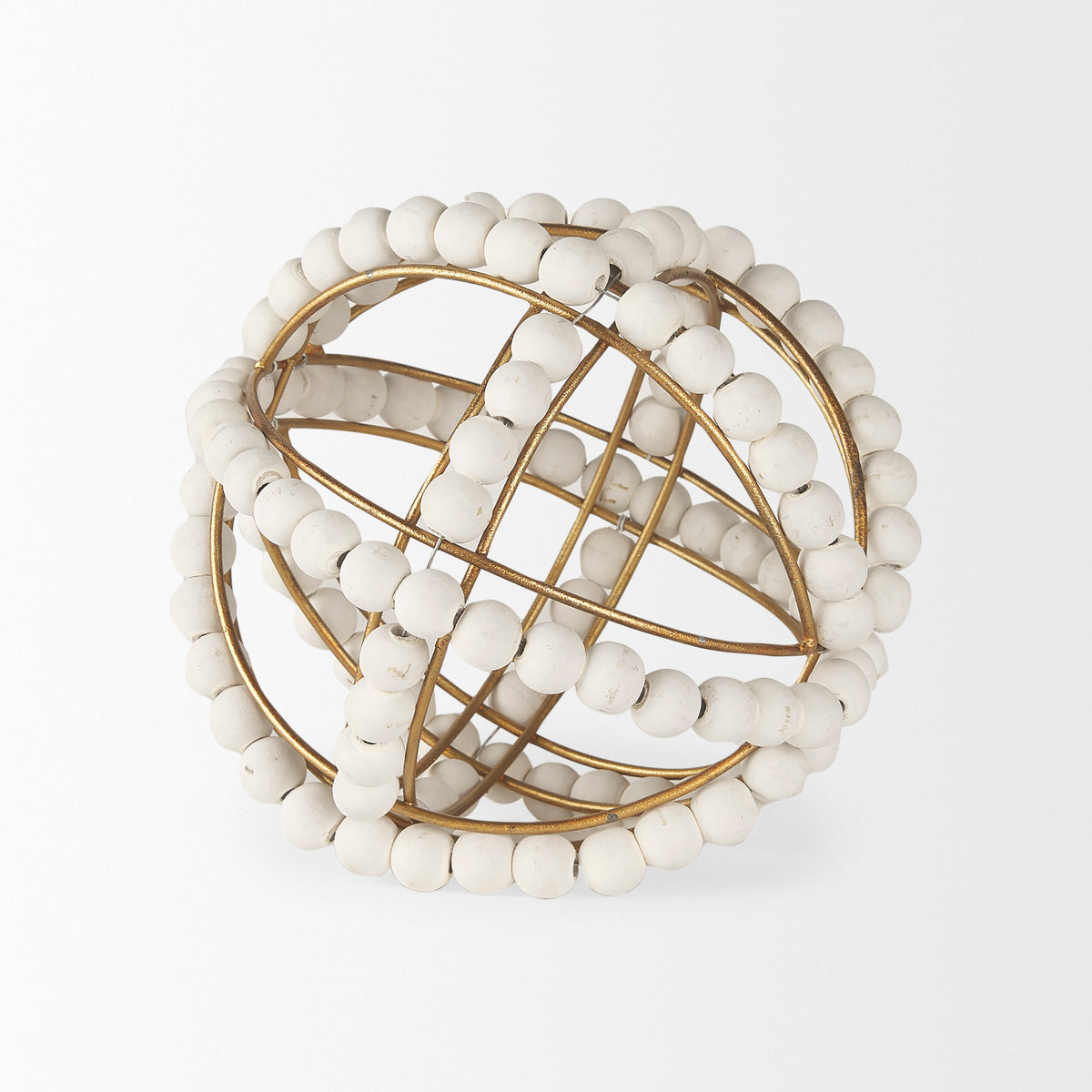 Espanlade I Small 9L x 9W White Wooden Beaded Orb-Objects-DECOROLALA