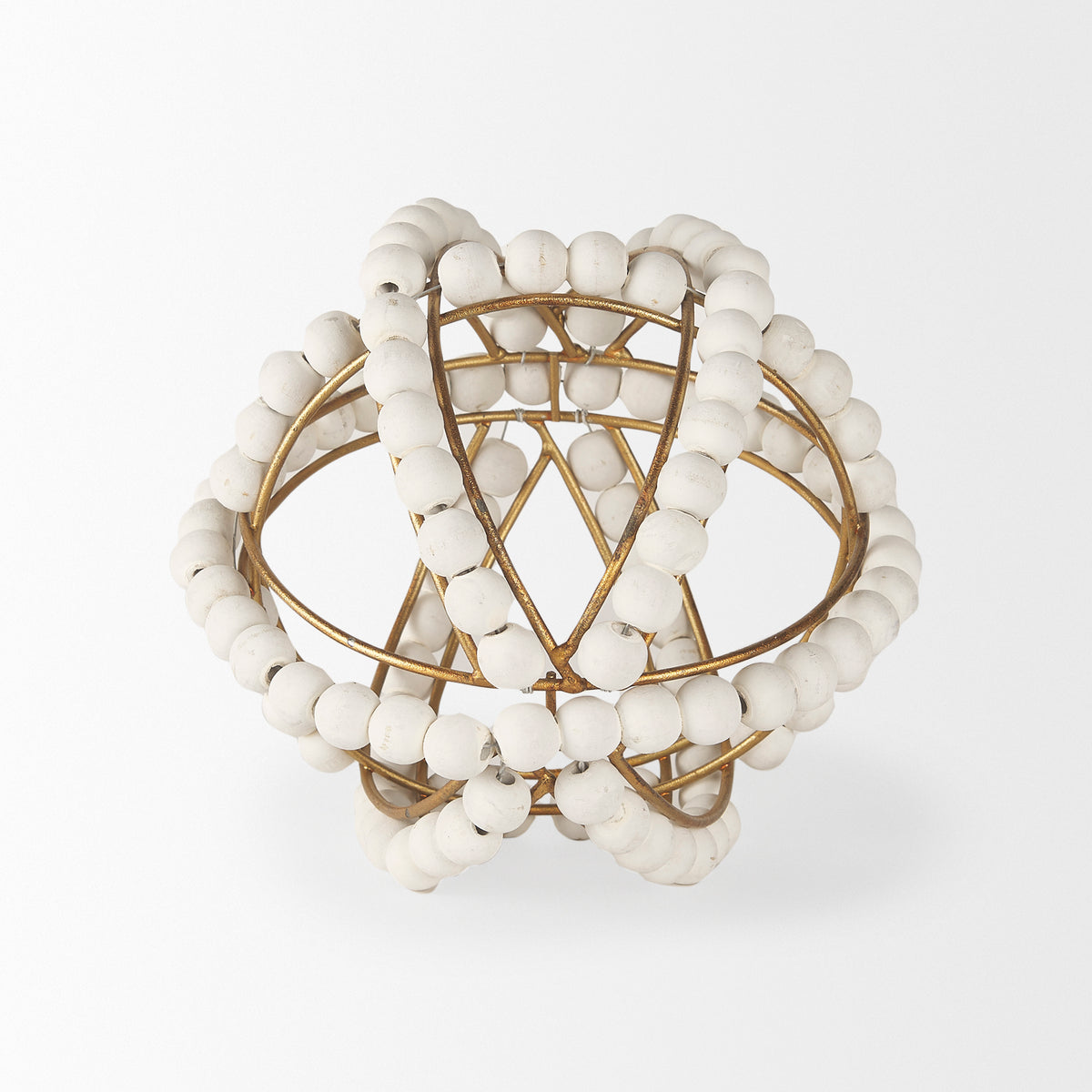 Espanlade I Small 9L x 9W White Wooden Beaded Orb-Objects-DECOROLALA