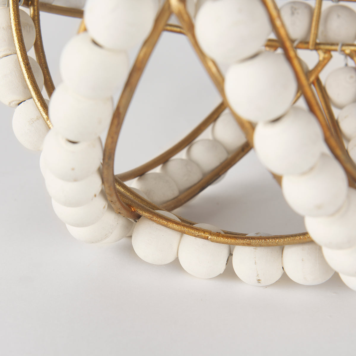 Espanlade I Small 9L x 9W White Wooden Beaded Orb-Objects-DECOROLALA
