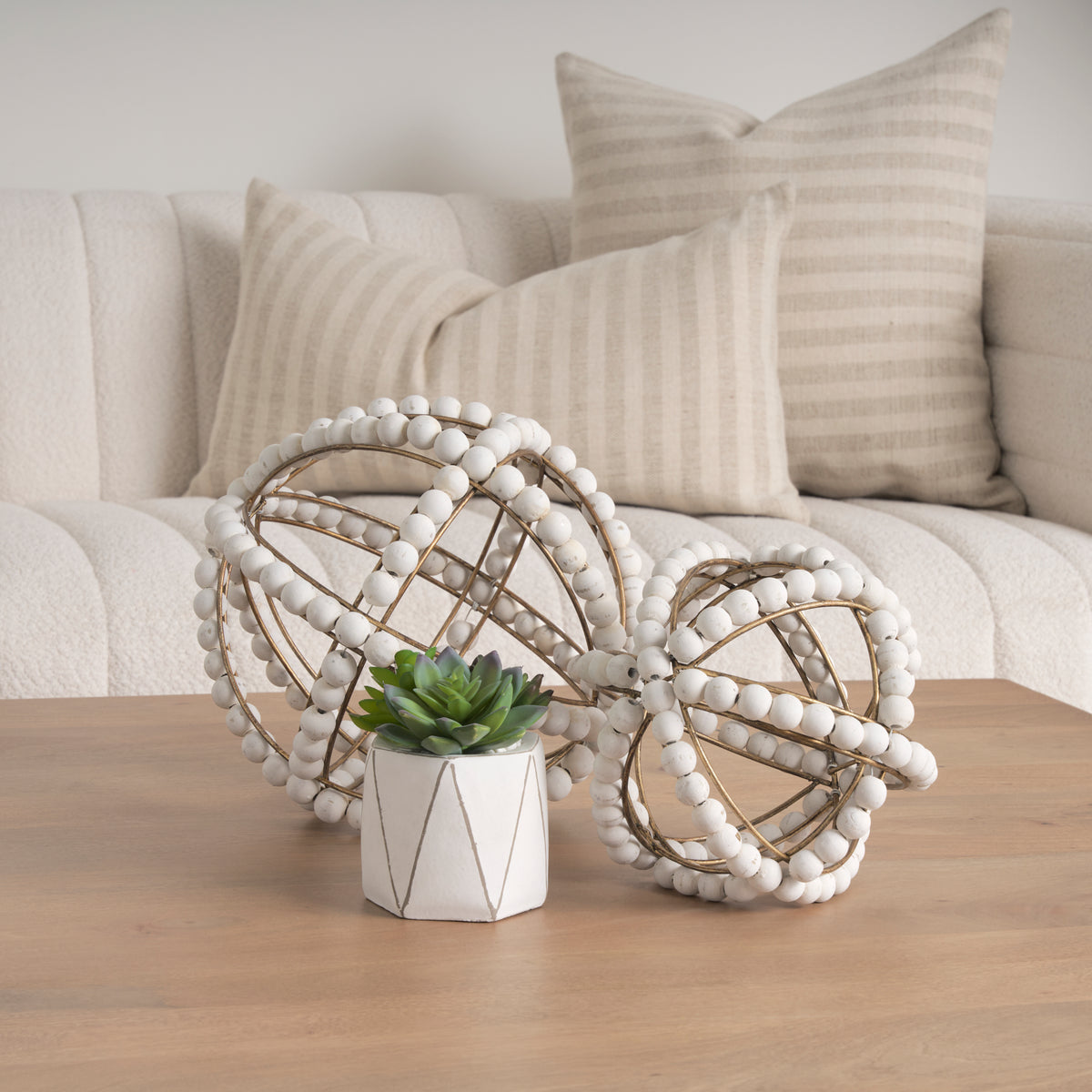 Espanlade I Small 9L x 9W White Wooden Beaded Orb-Objects-DECOROLALA