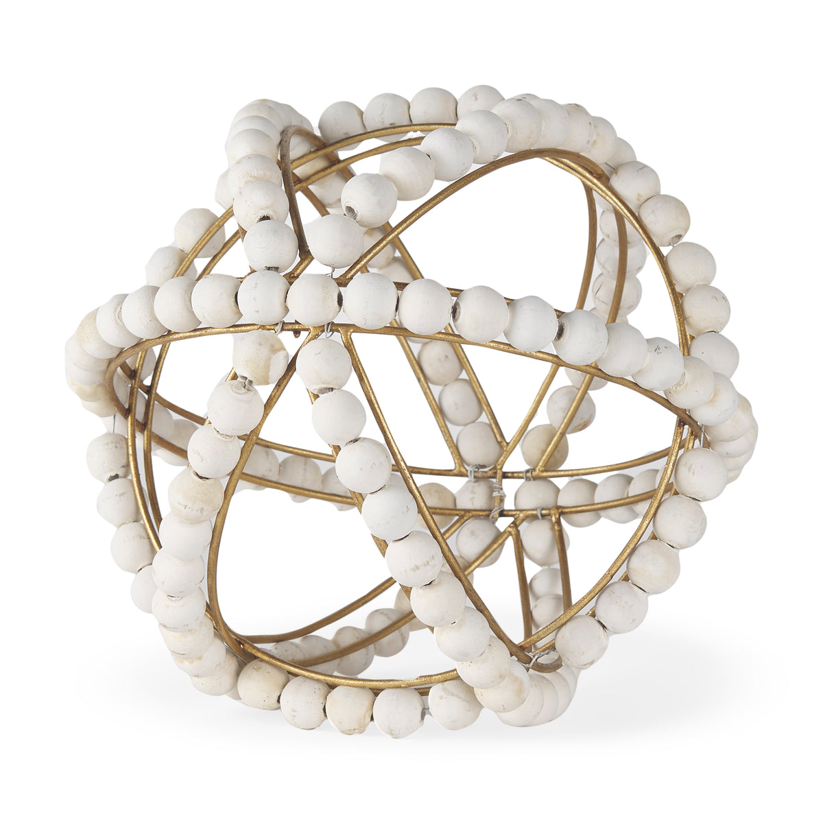 Espanlade II Large 11L x 11W White Wooden Beaded Orb-Objects-DECOROLALA