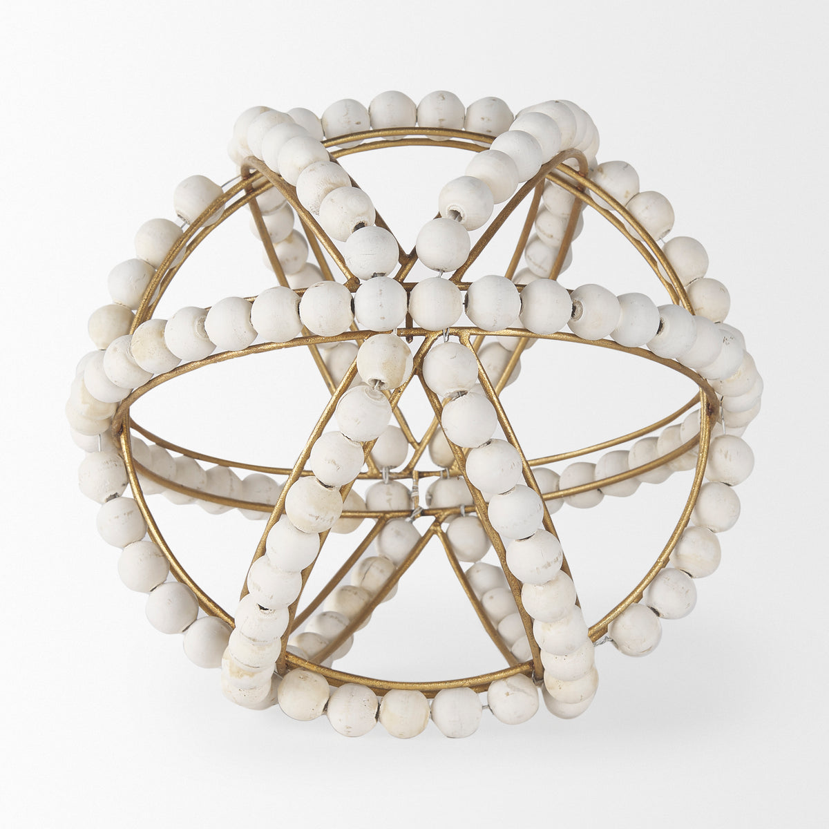 Espanlade II Large 11L x 11W White Wooden Beaded Orb-Objects-DECOROLALA