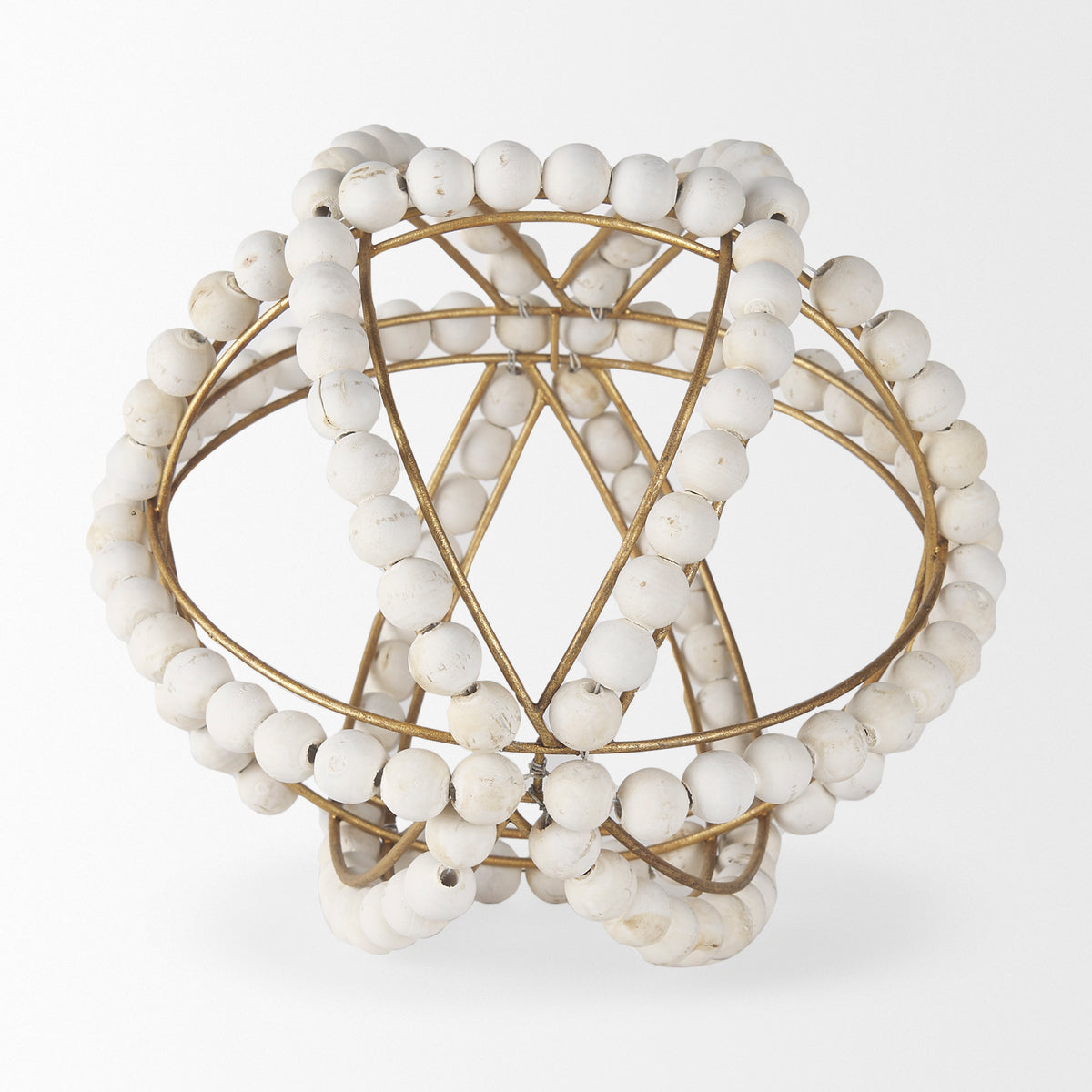 Espanlade II Large 11L x 11W White Wooden Beaded Orb-Objects-DECOROLALA