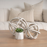 Espanlade II Large 11L x 11W White Wooden Beaded Orb-Objects-DECOROLALA
