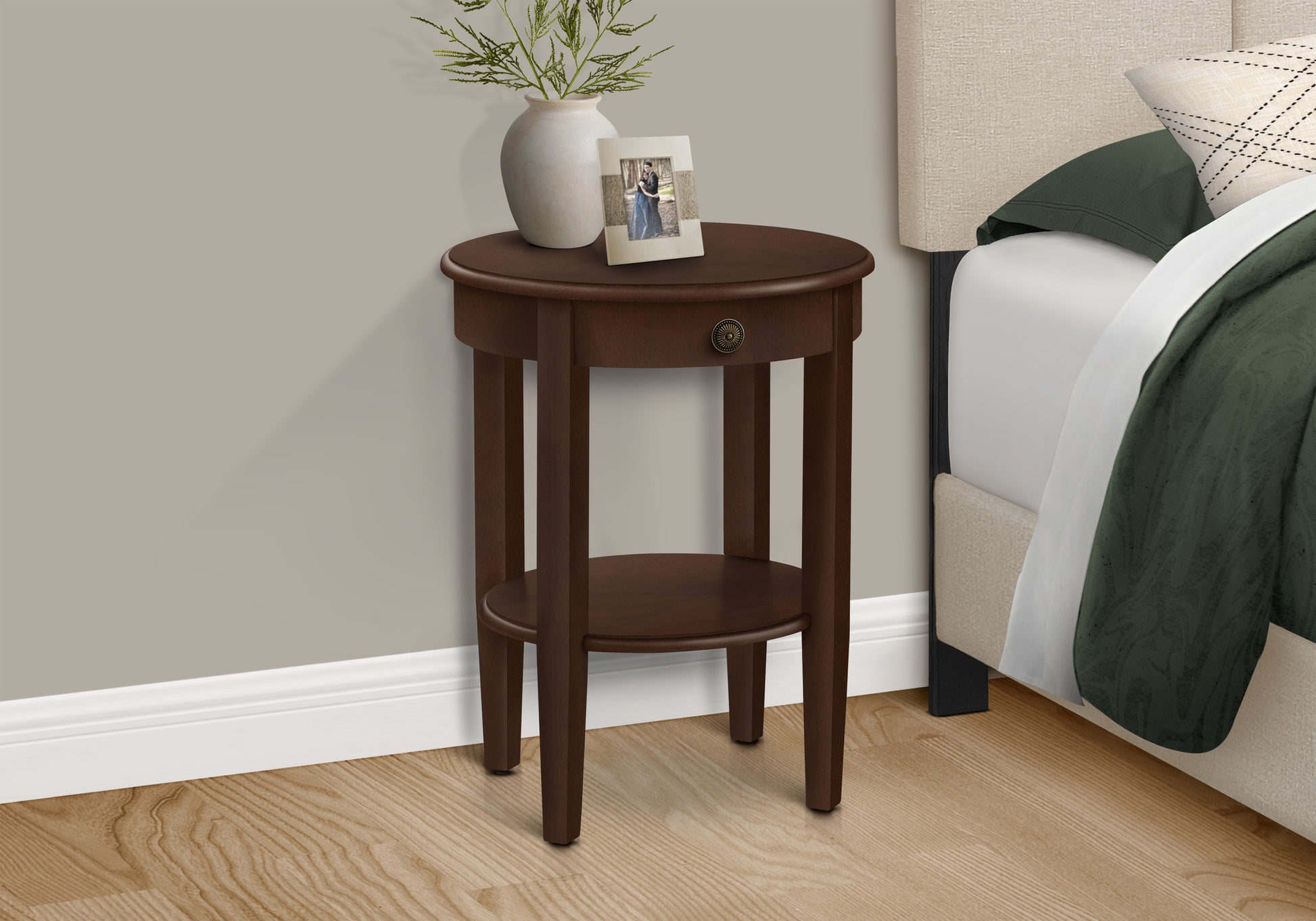 Espresso 2-Tier Round End Table 23"H-Accent Table-DECOROLALA