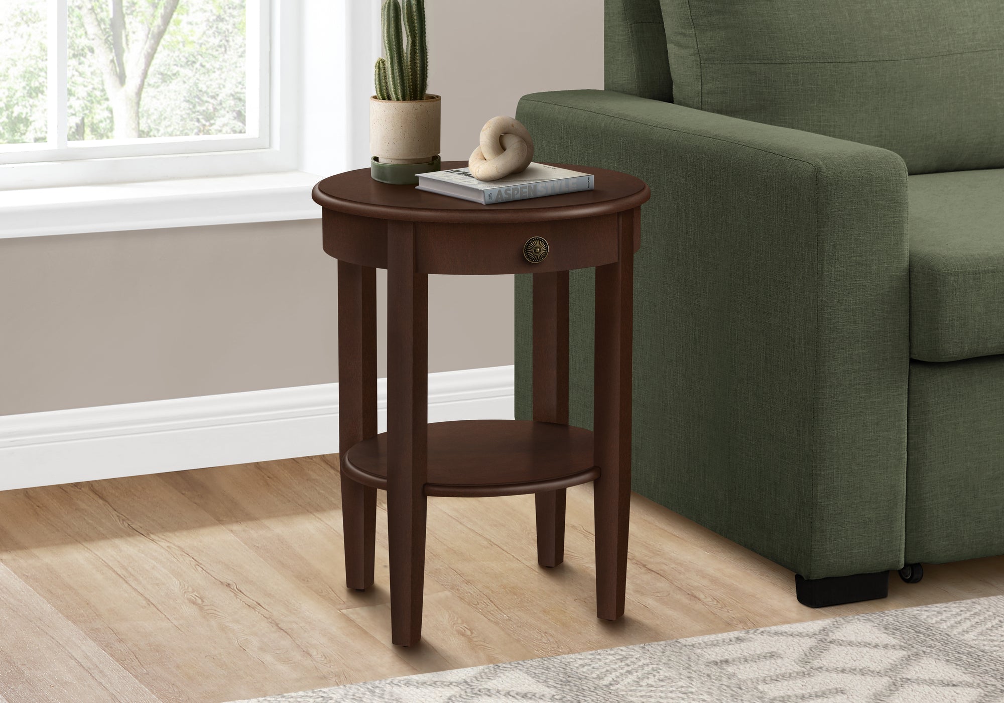 Espresso 2-Tier Round End Table 23"H-Accent Table-DECOROLALA
