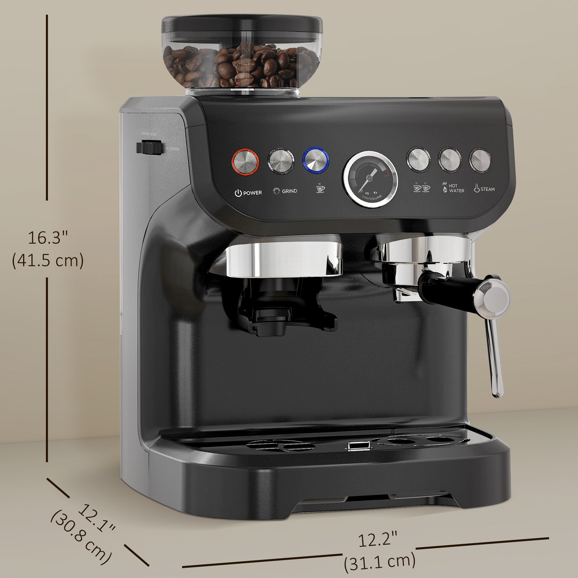 Espresso Machine with Grinder & Milk Frother - 15 Bar Black-DECOROLALA