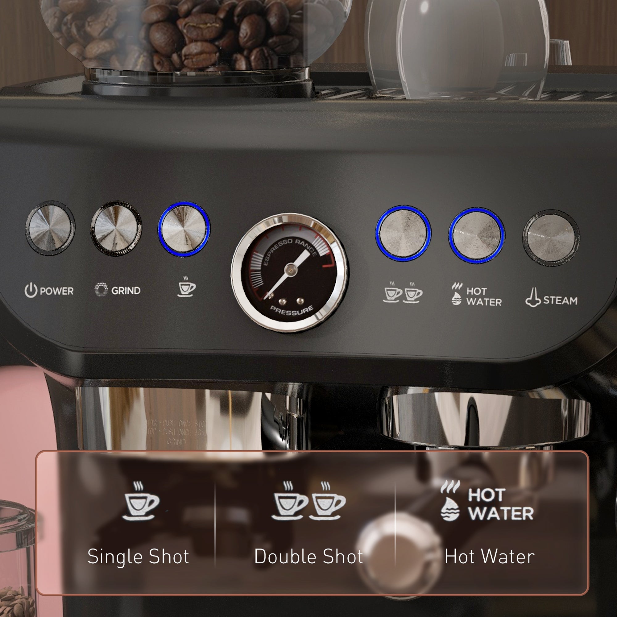 Espresso Machine with Grinder & Milk Frother - 15 Bar Black-DECOROLALA