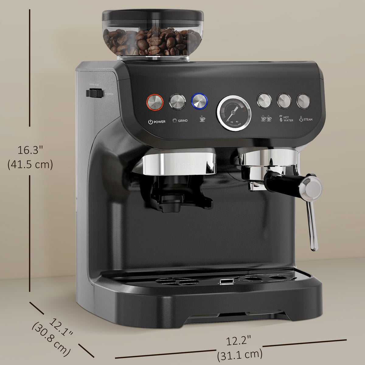 Espresso Machine with Grinder & Milk Frother - 15 Bar Black-Espresso Machines-DECOROLALA