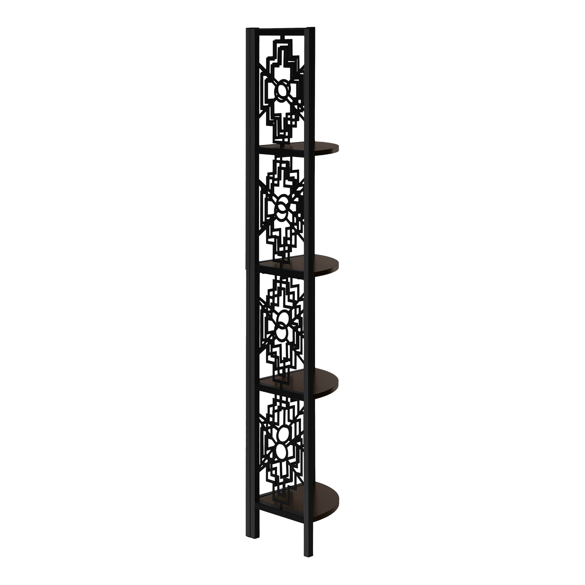 Espresso Metal Four Tier Corner Bookcase-Bookcases-DECOROLALA