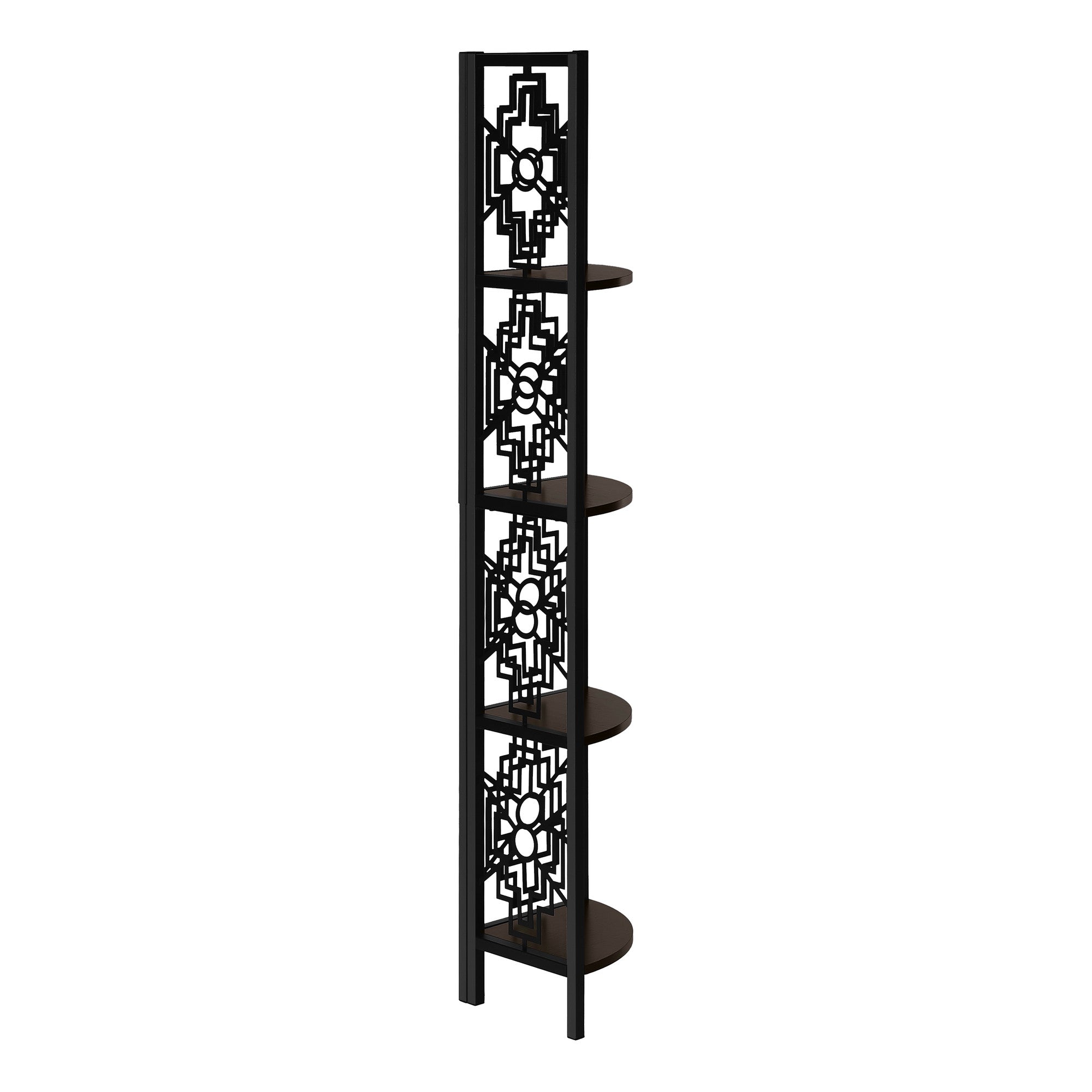 Espresso Metal Four Tier Corner Bookcase-Bookcases-DECOROLALA