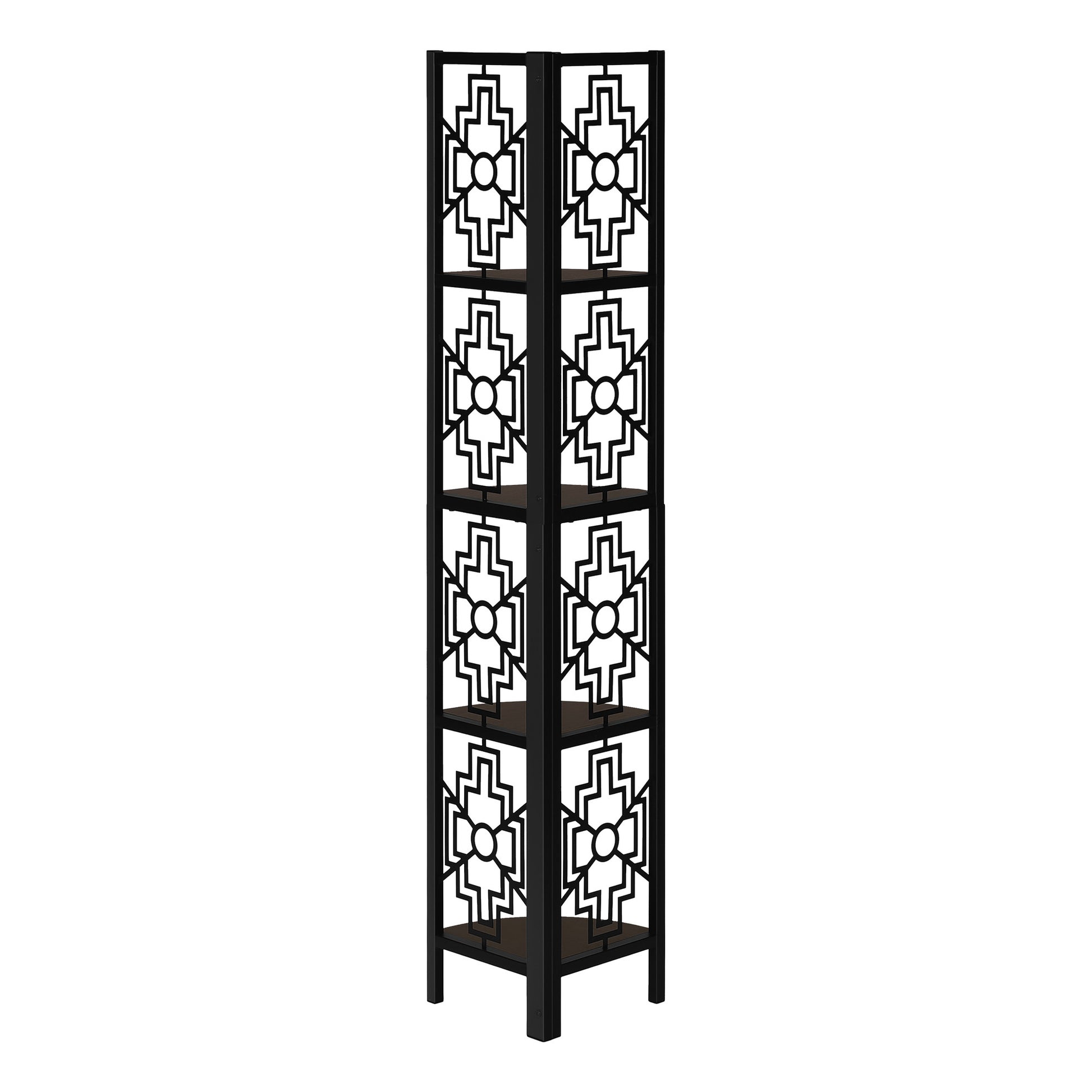 Espresso Metal Four Tier Corner Bookcase-Bookcases-DECOROLALA
