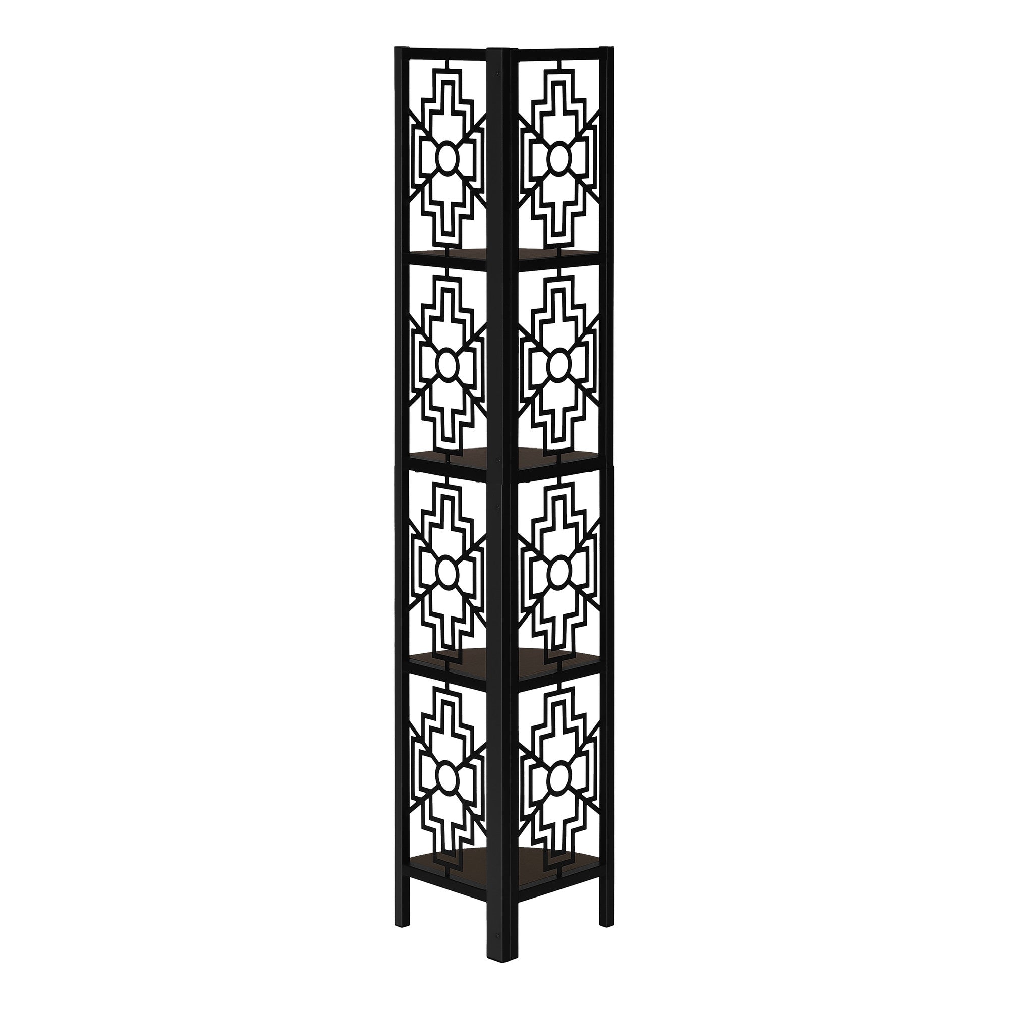Espresso Metal Four Tier Corner Bookcase-Bookcases-DECOROLALA