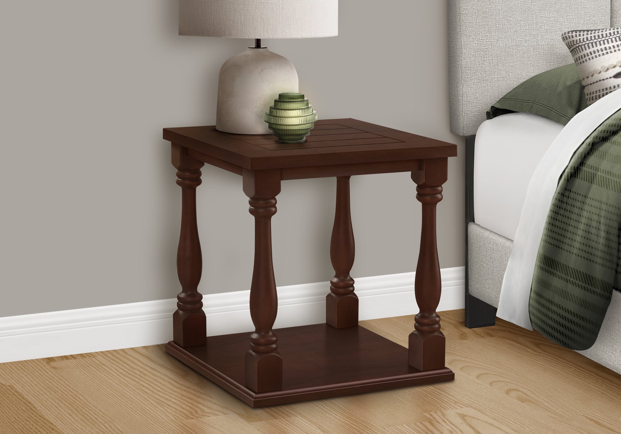 Espresso Veneer End Table with 2 Tier Shelving - 25"H-Accent Table-DECOROLALA