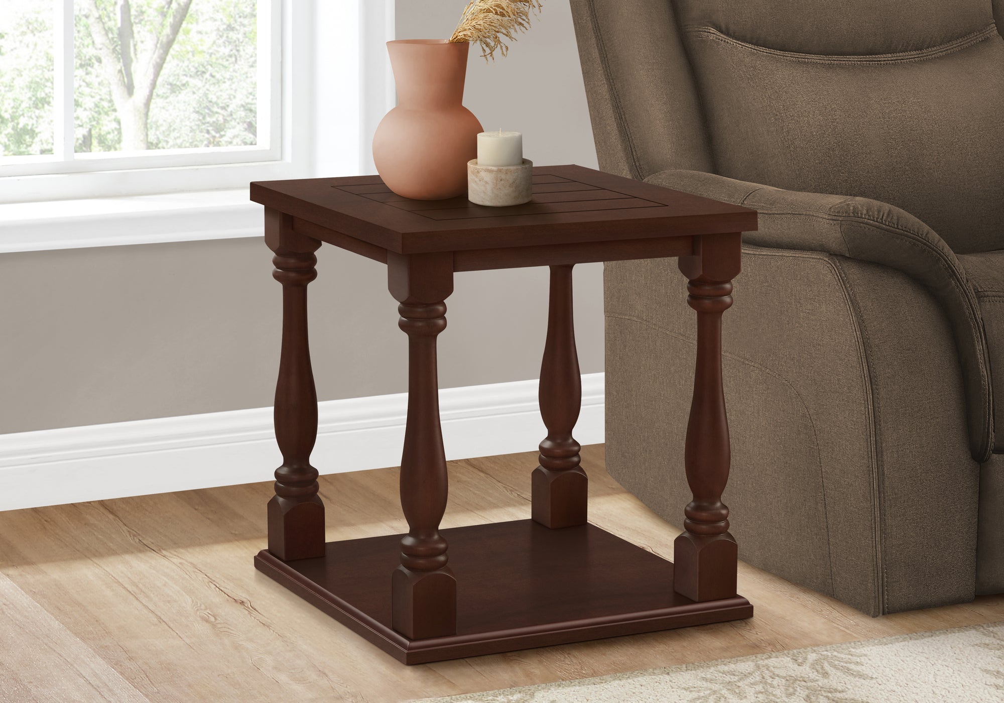 Espresso Veneer End Table with 2 Tier Shelving - 25"H-Accent Table-DECOROLALA