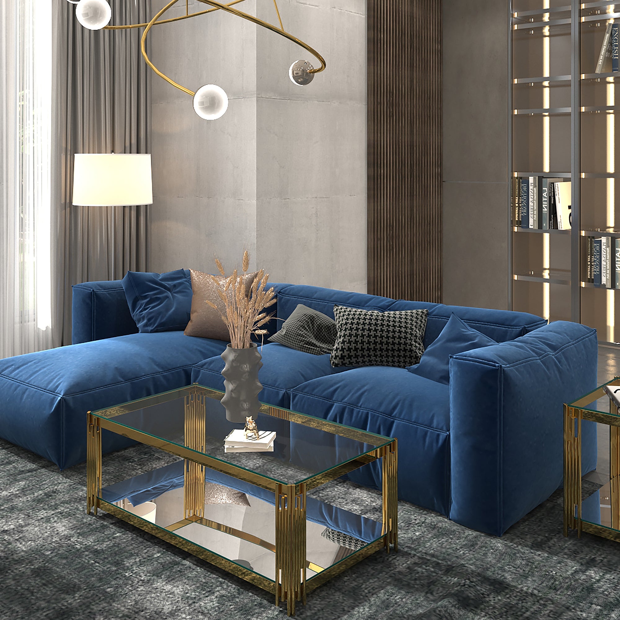Estrel Coffee Table - Gold 2-Tier Glass and Mirror Art Deco-DECOROLALA