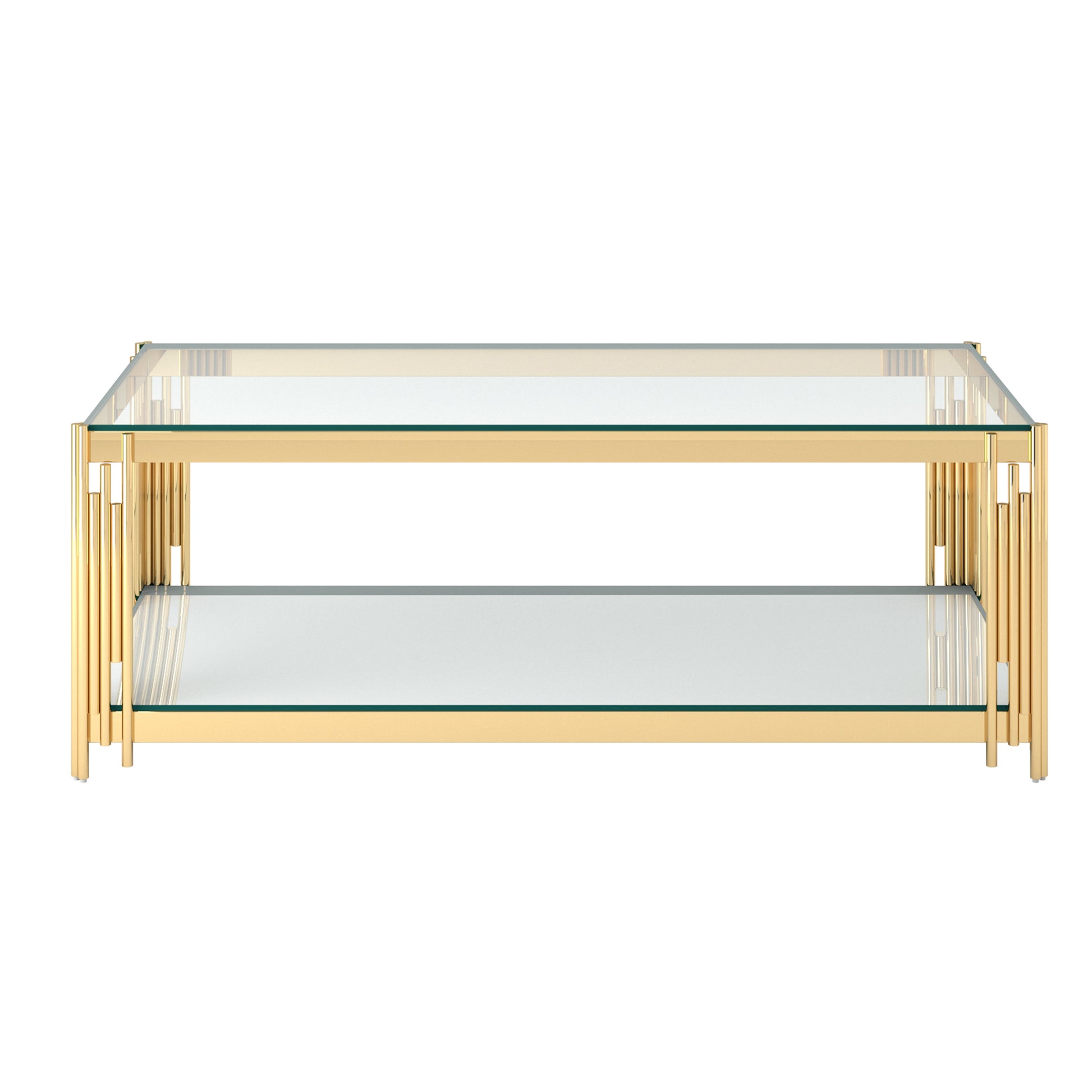 Estrel Coffee Table - Gold 2-Tier Glass and Mirror Art Deco-DECOROLALA