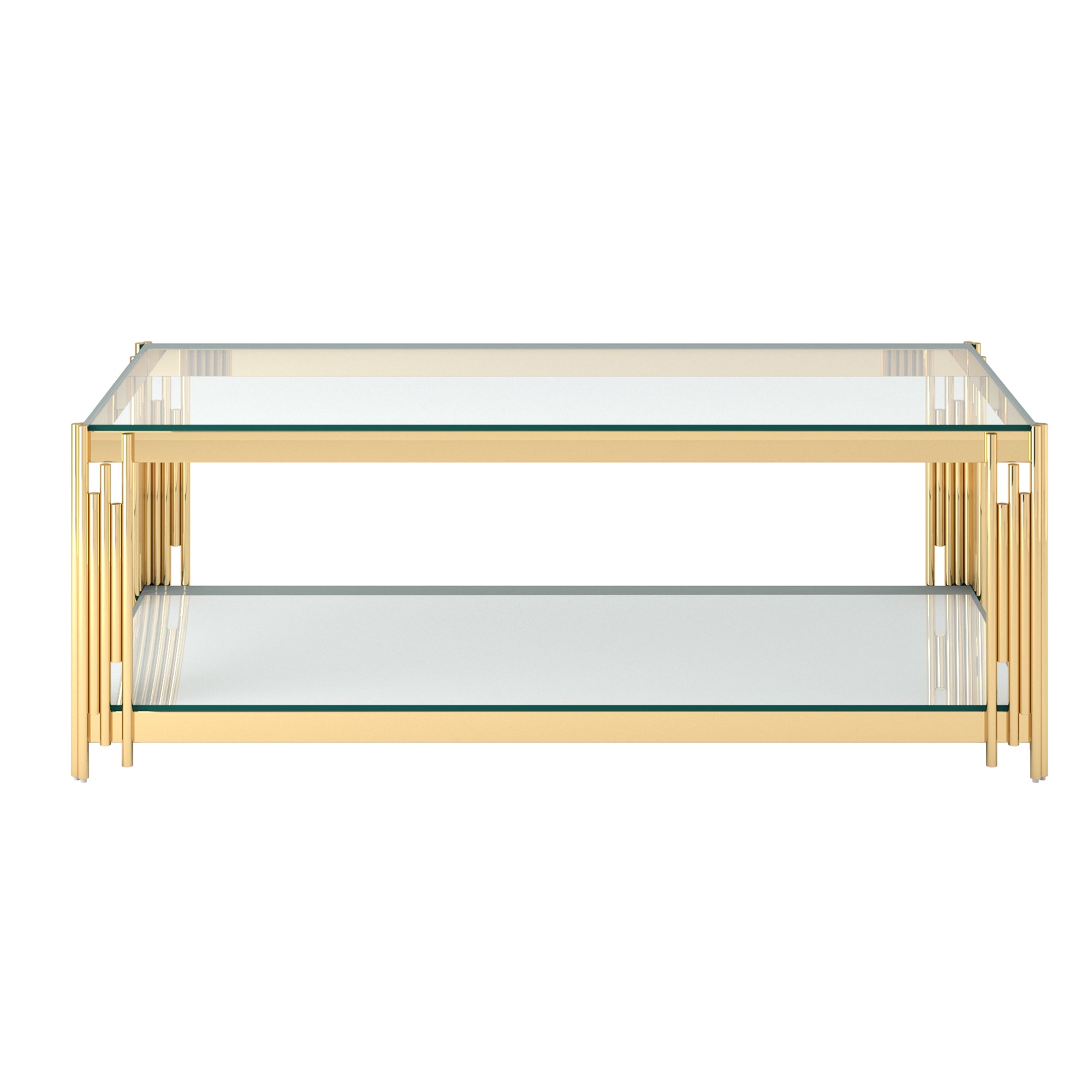 Estrel Coffee Table - Gold 2-Tier Glass and Mirror Art Deco-DECOROLALA