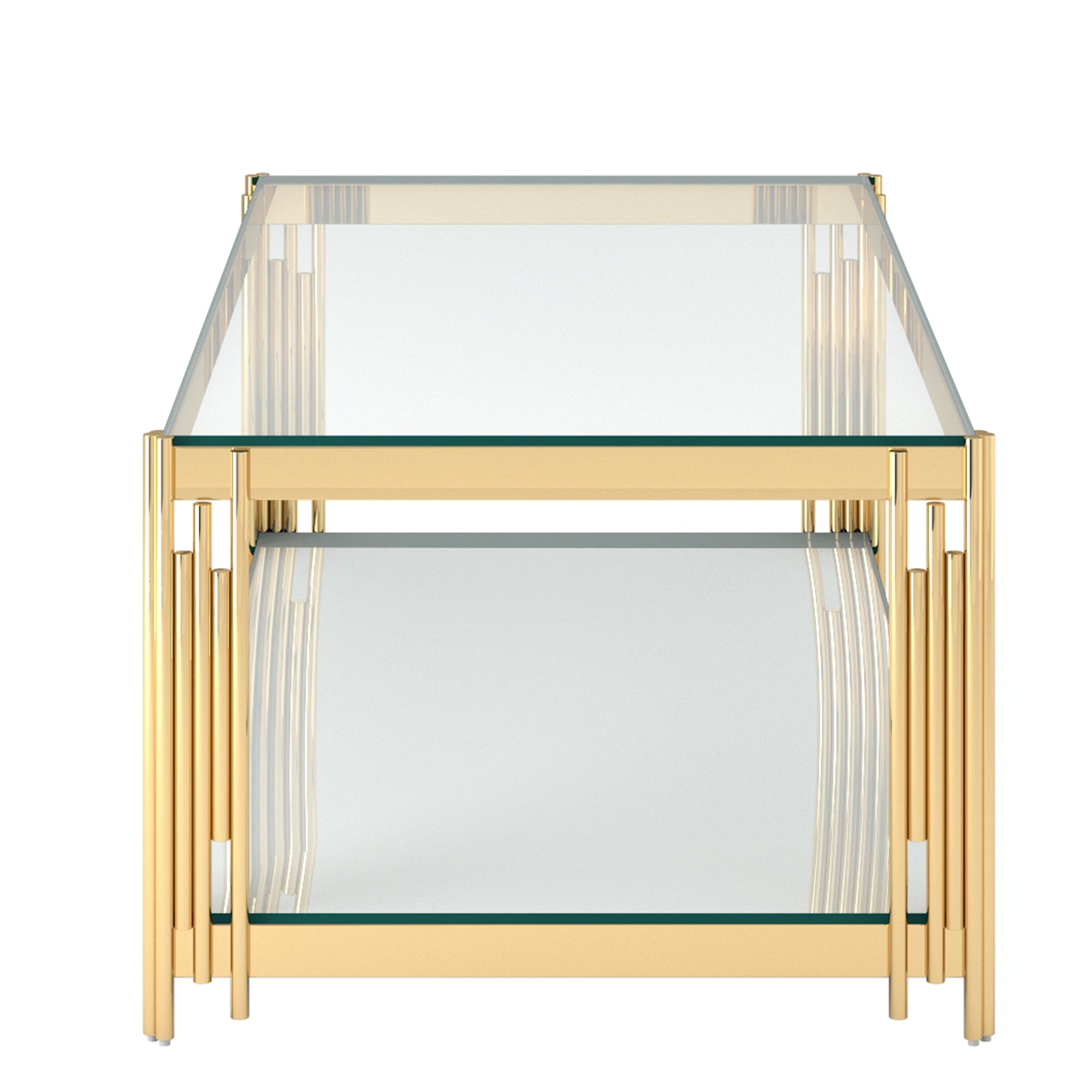 Estrel Coffee Table - Gold 2-Tier Glass and Mirror Art Deco-DECOROLALA