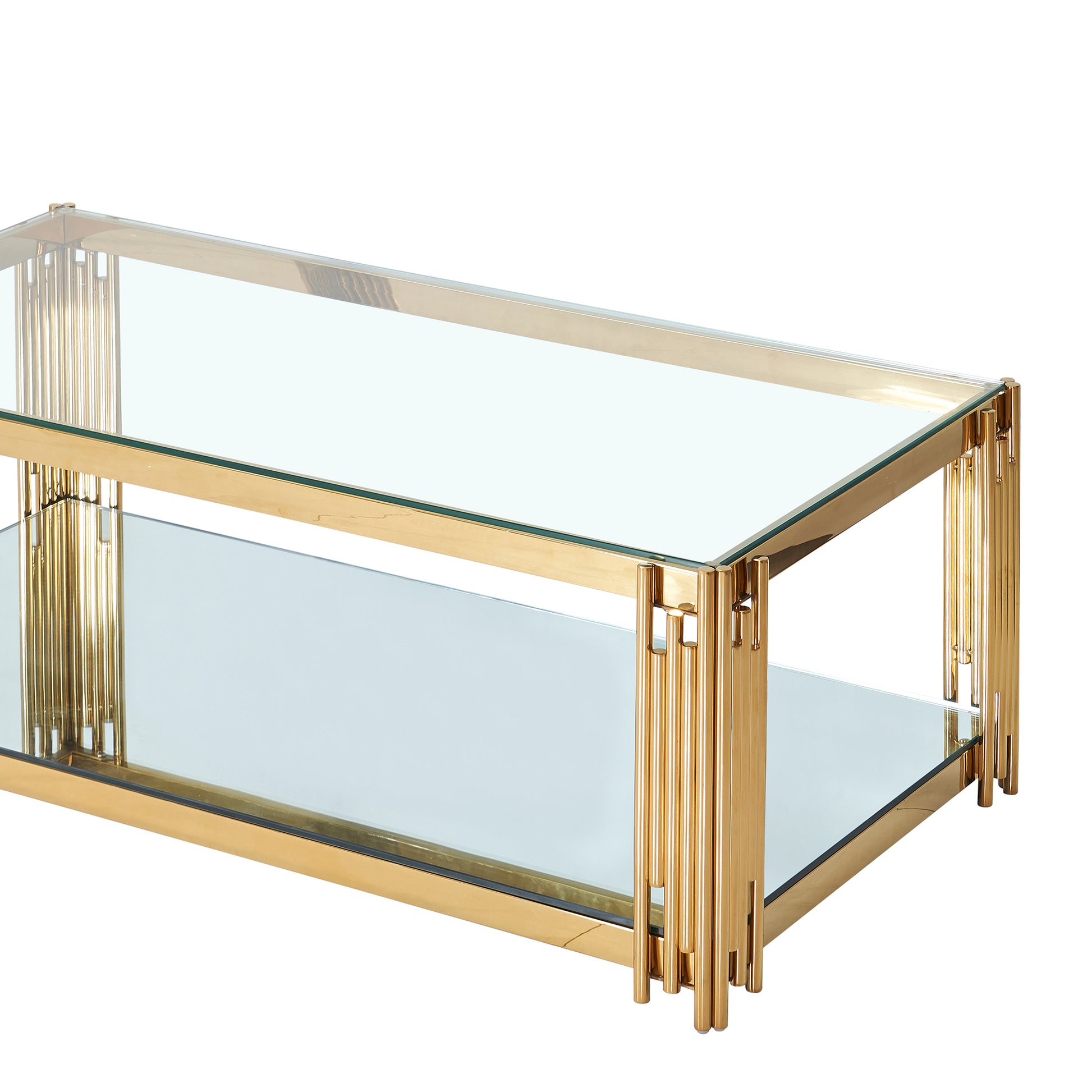 Estrel Coffee Table - Gold 2-Tier Glass and Mirror Art Deco-DECOROLALA