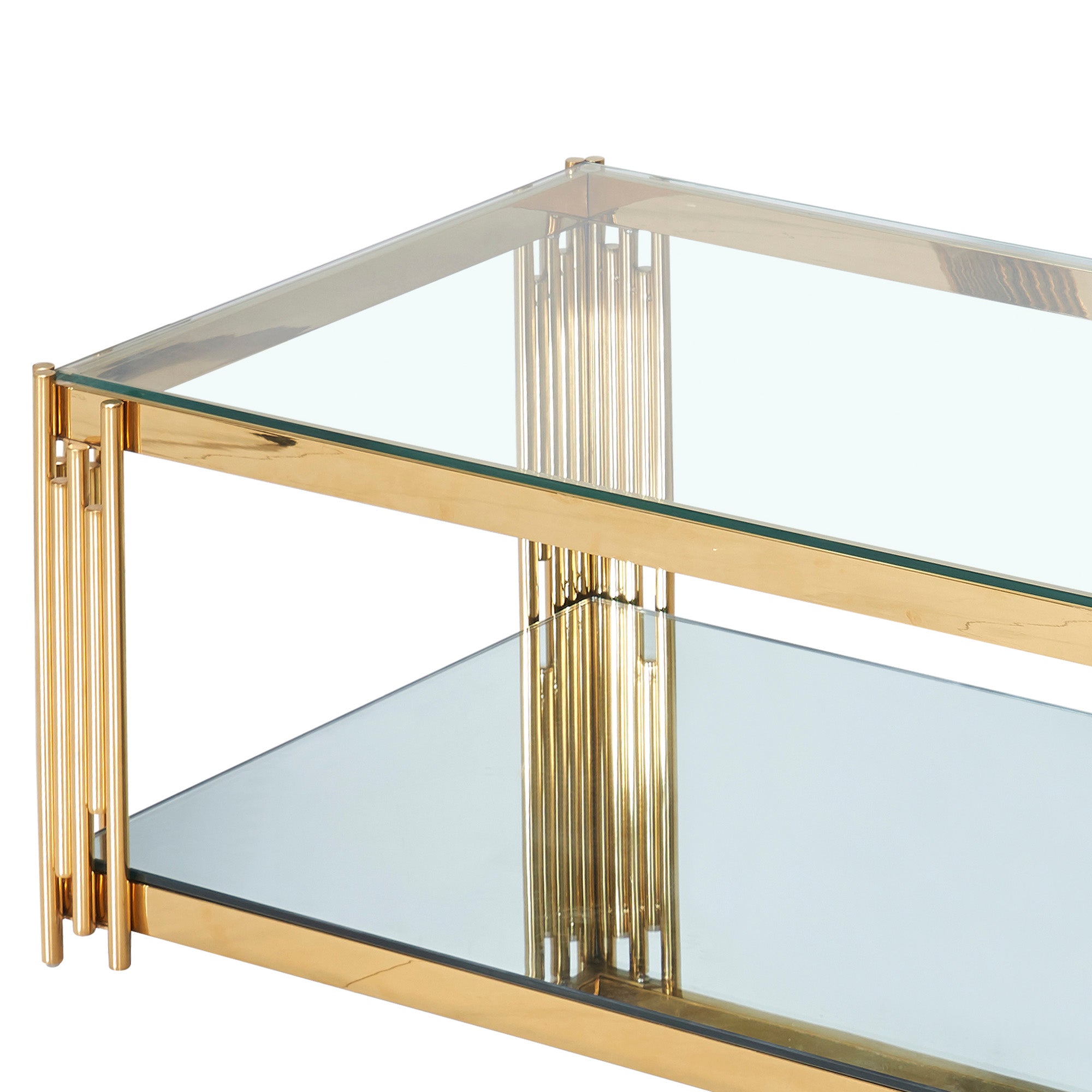 Estrel Coffee Table - Gold 2-Tier Glass and Mirror Art Deco-DECOROLALA