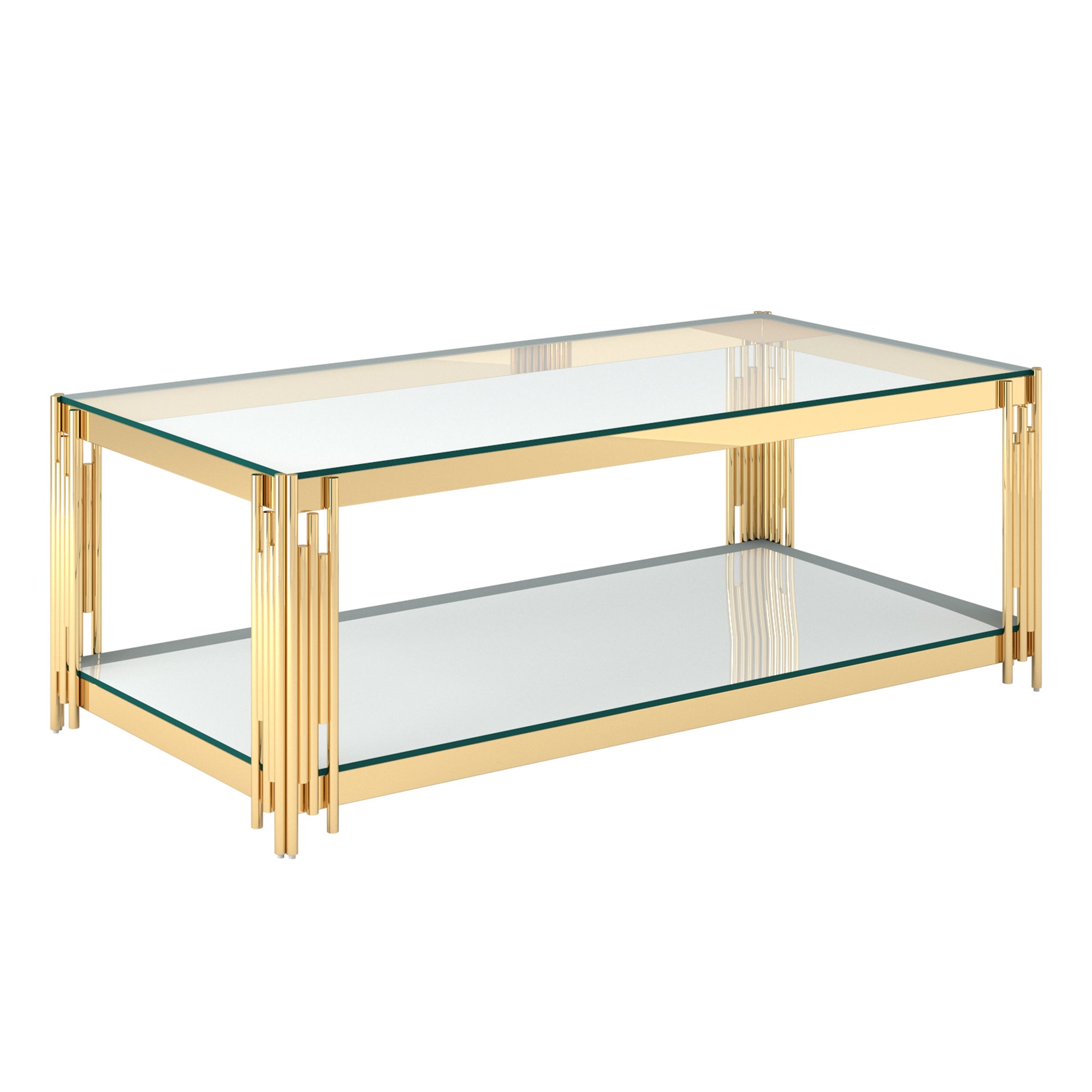Estrel Coffee Table - Gold 2-Tier Glass and Mirror Art Deco-DECOROLALA