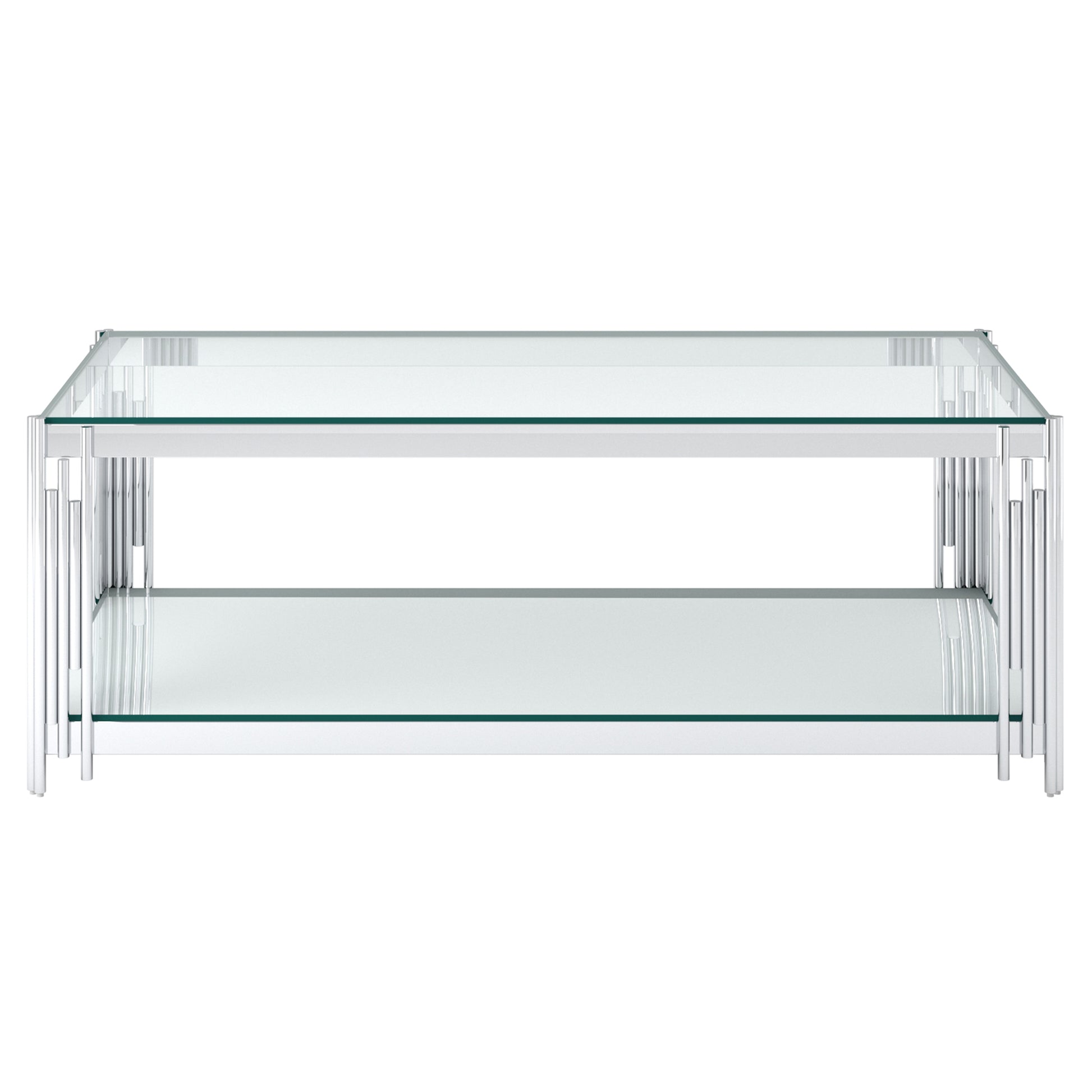 Estrel Coffee Table - Silver 2-Tier Glass and Mirror-DECOROLALA