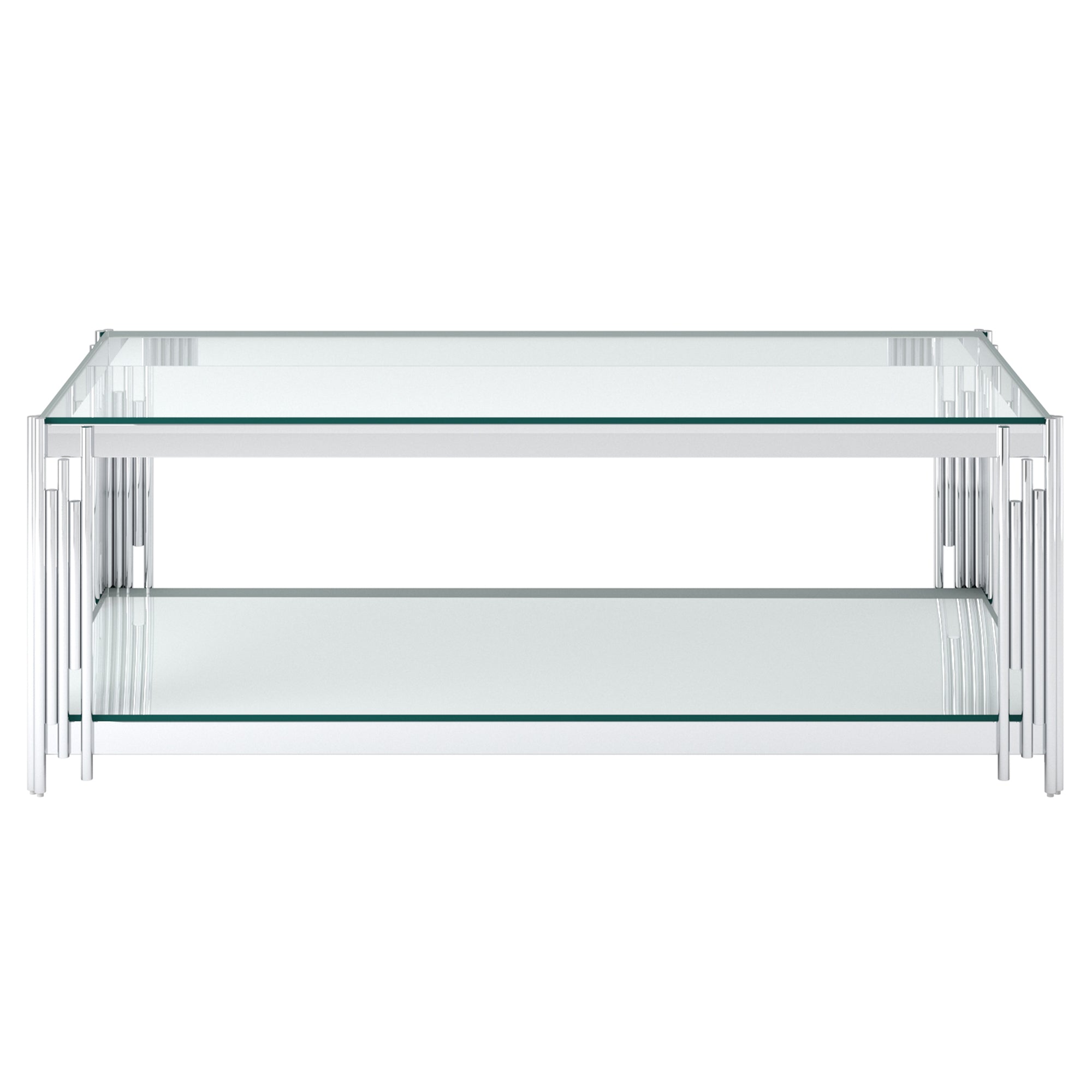 Estrel Coffee Table - Silver 2-Tier Glass and Mirror-DECOROLALA