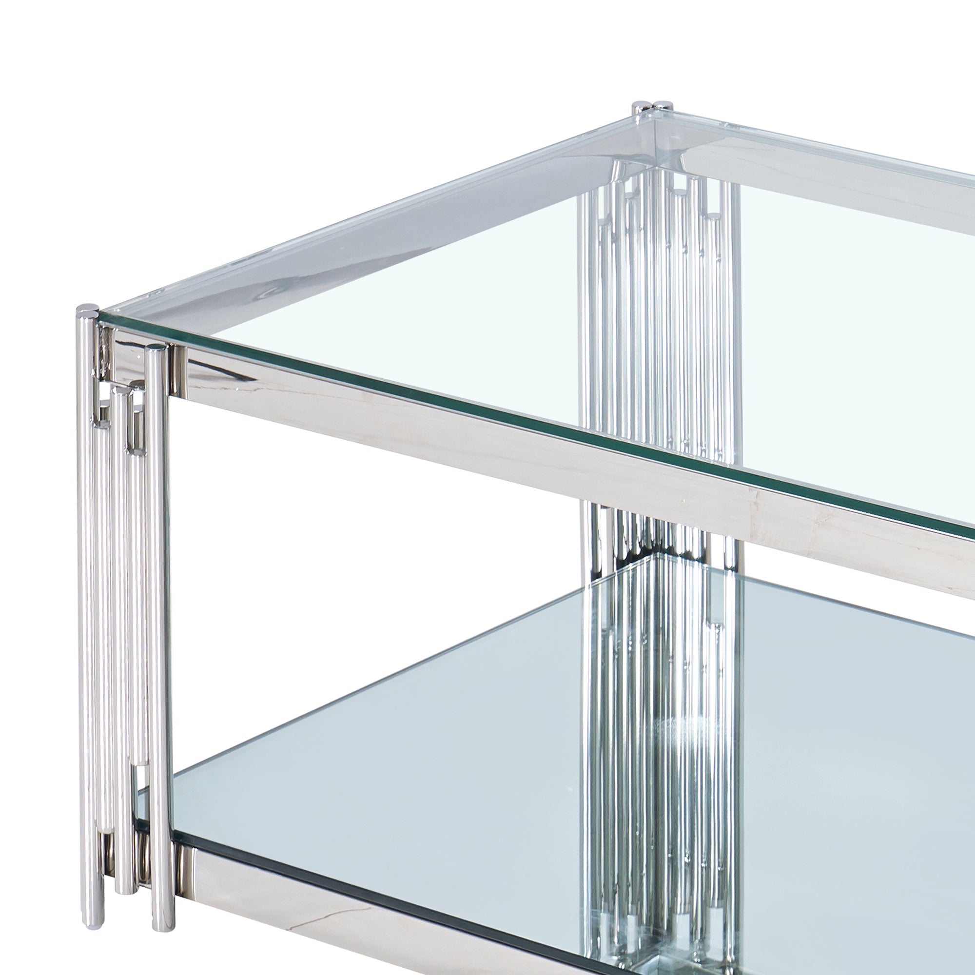 Estrel Coffee Table - Silver 2-Tier Glass and Mirror-DECOROLALA