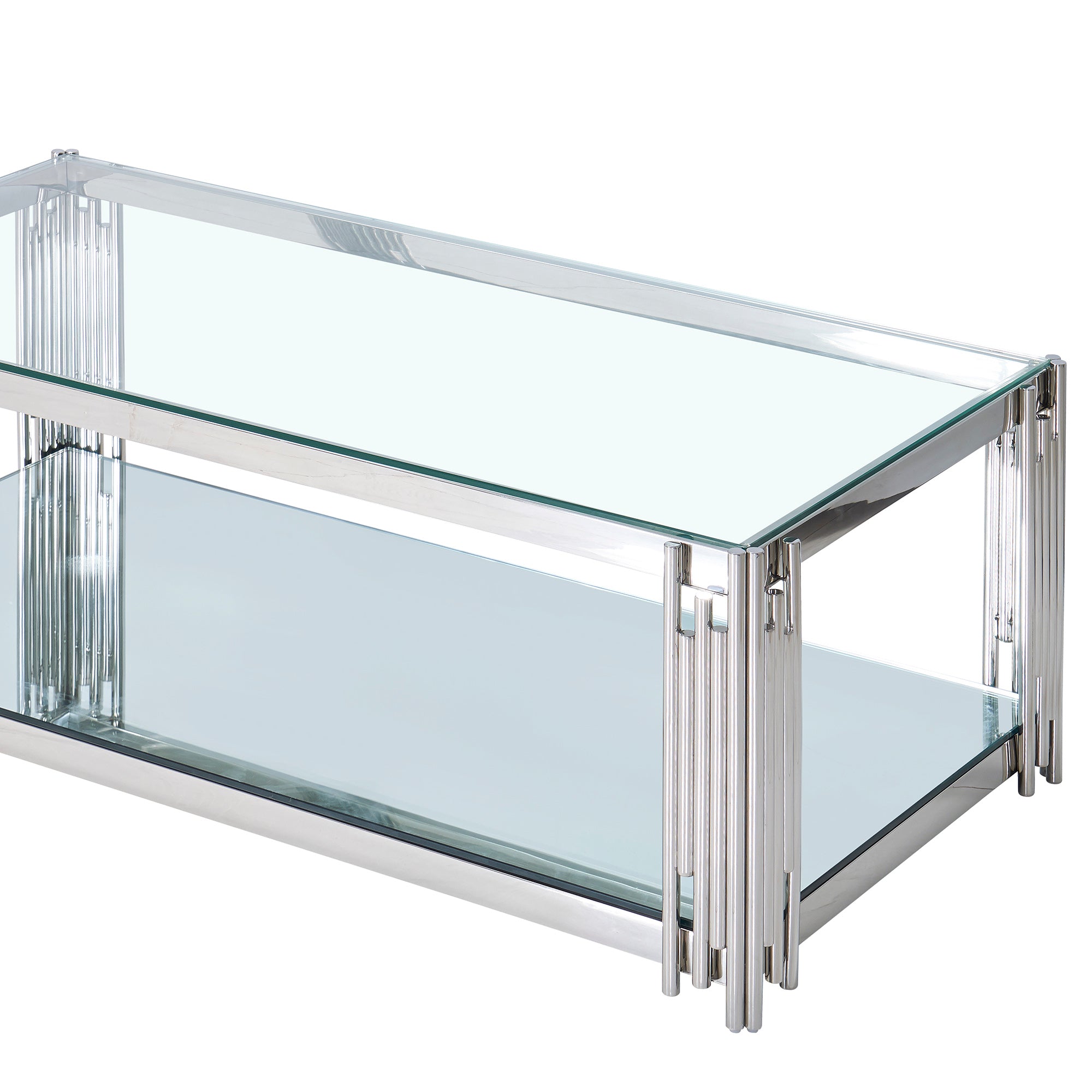 Estrel Coffee Table - Silver 2-Tier Glass and Mirror-DECOROLALA