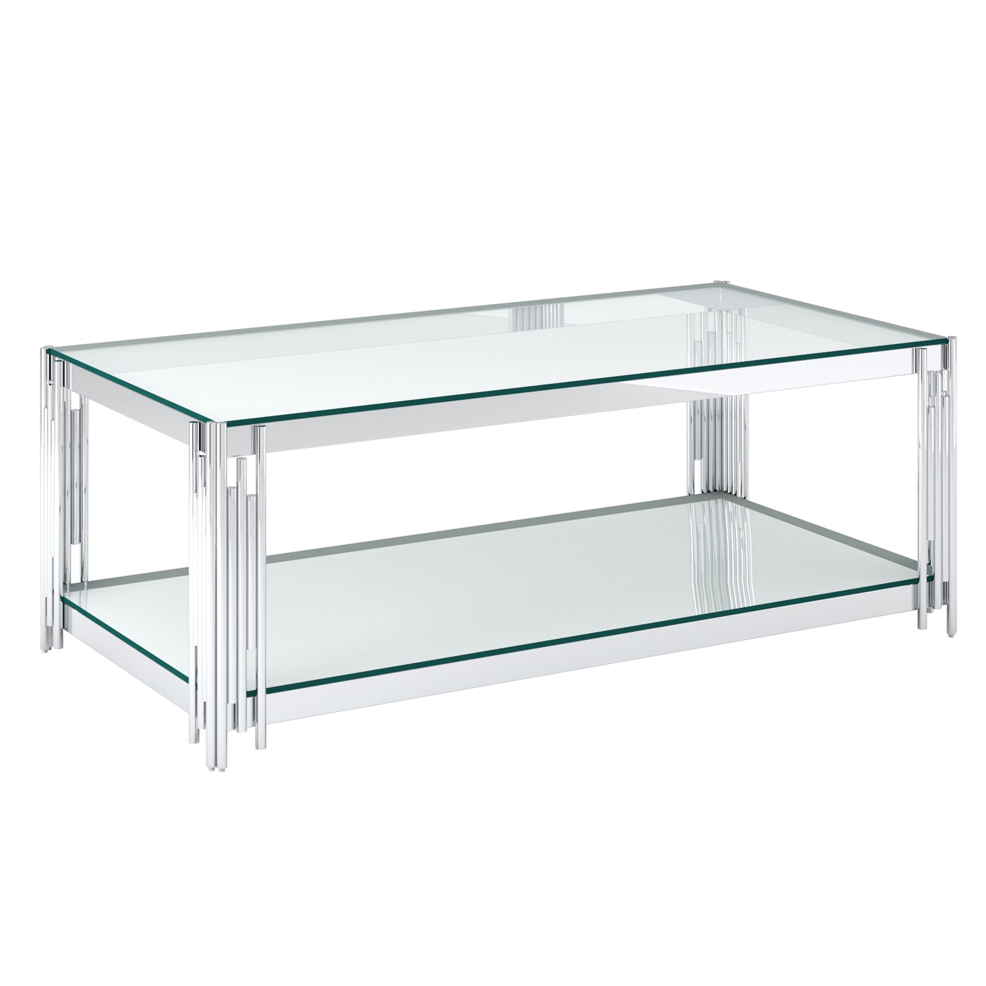 Estrel Coffee Table - Silver 2-Tier Glass and Mirror-DECOROLALA