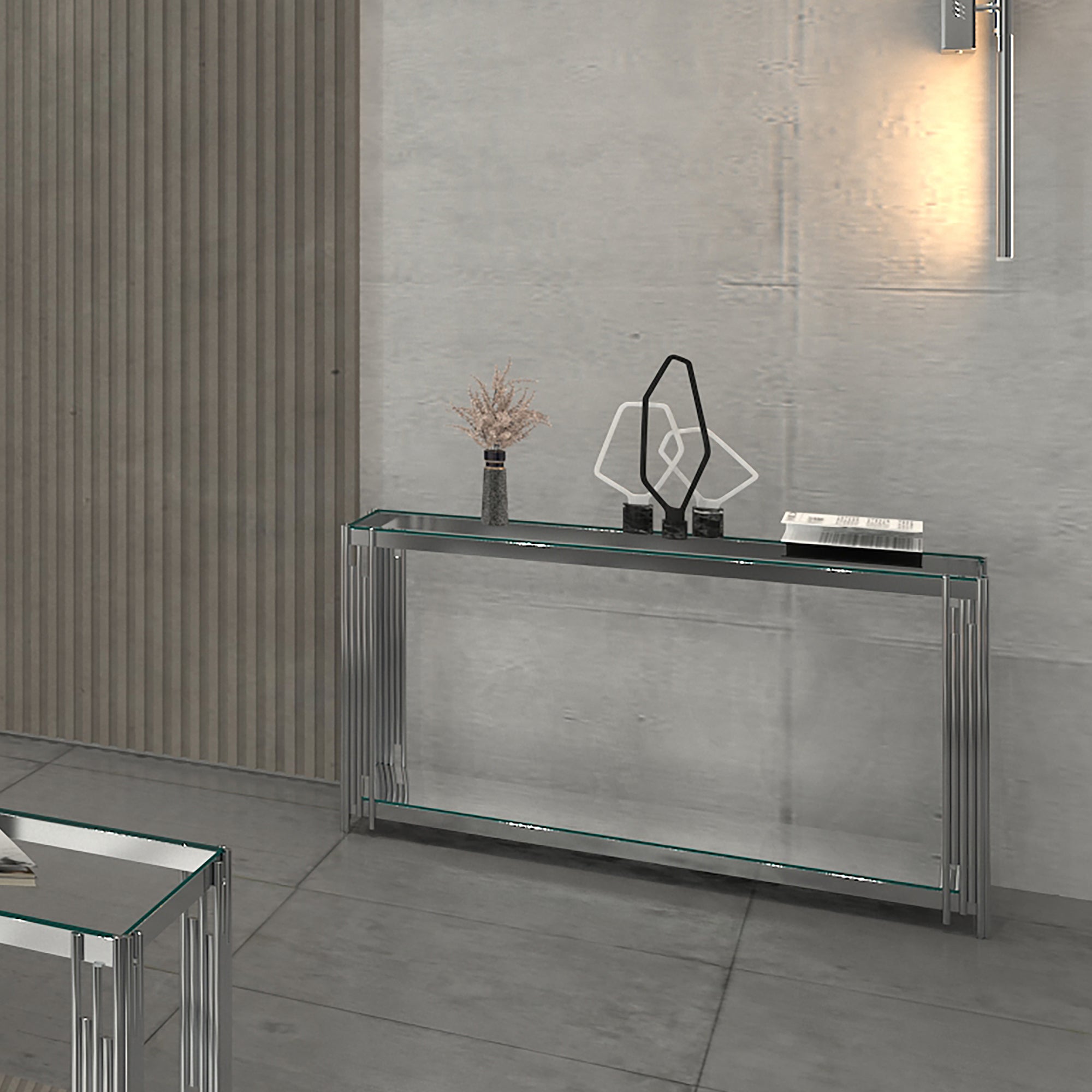 Estrel Console Table - Silver Contemporary 2-Tier Glass-DECOROLALA