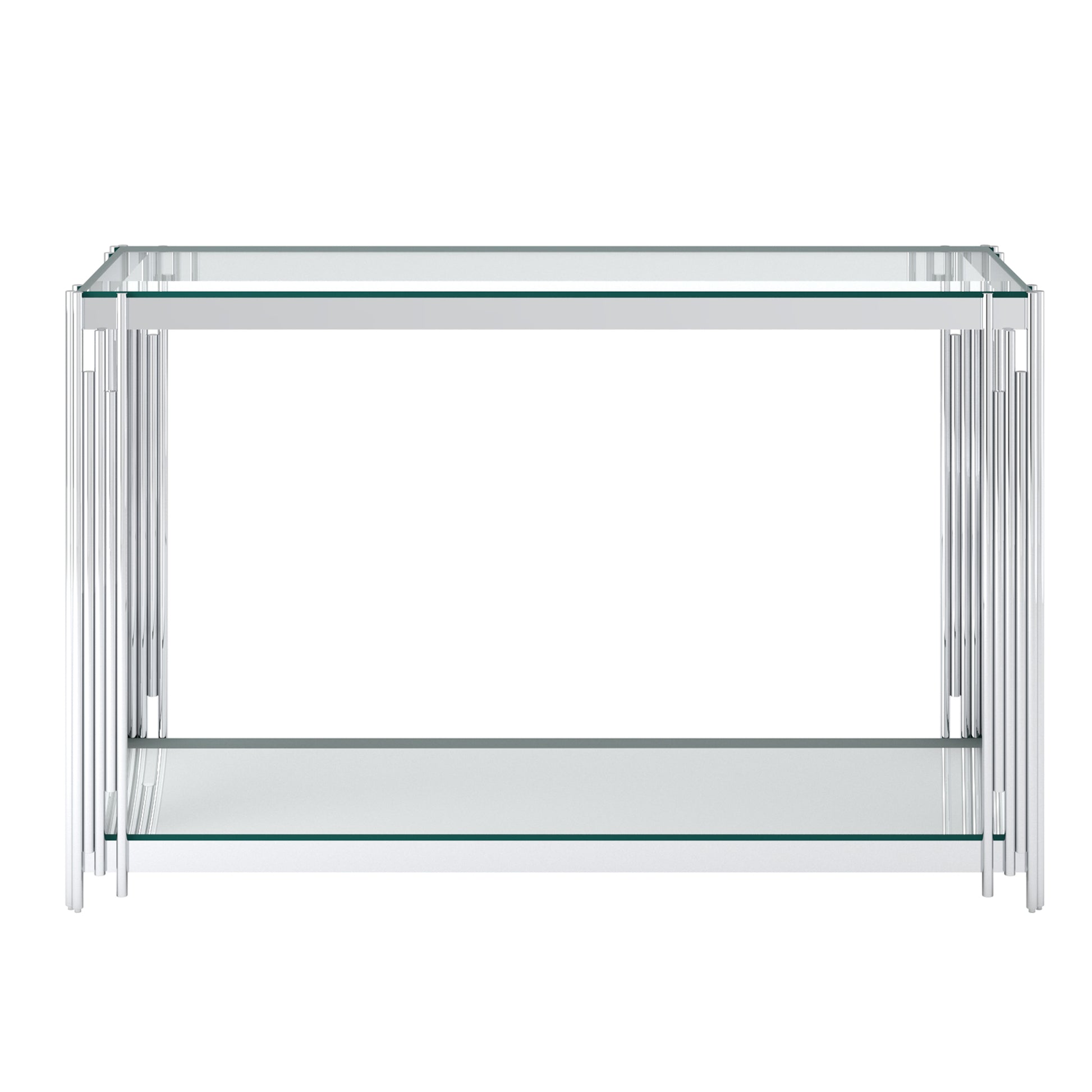 Estrel Console Table - Silver Contemporary 2-Tier Glass-DECOROLALA