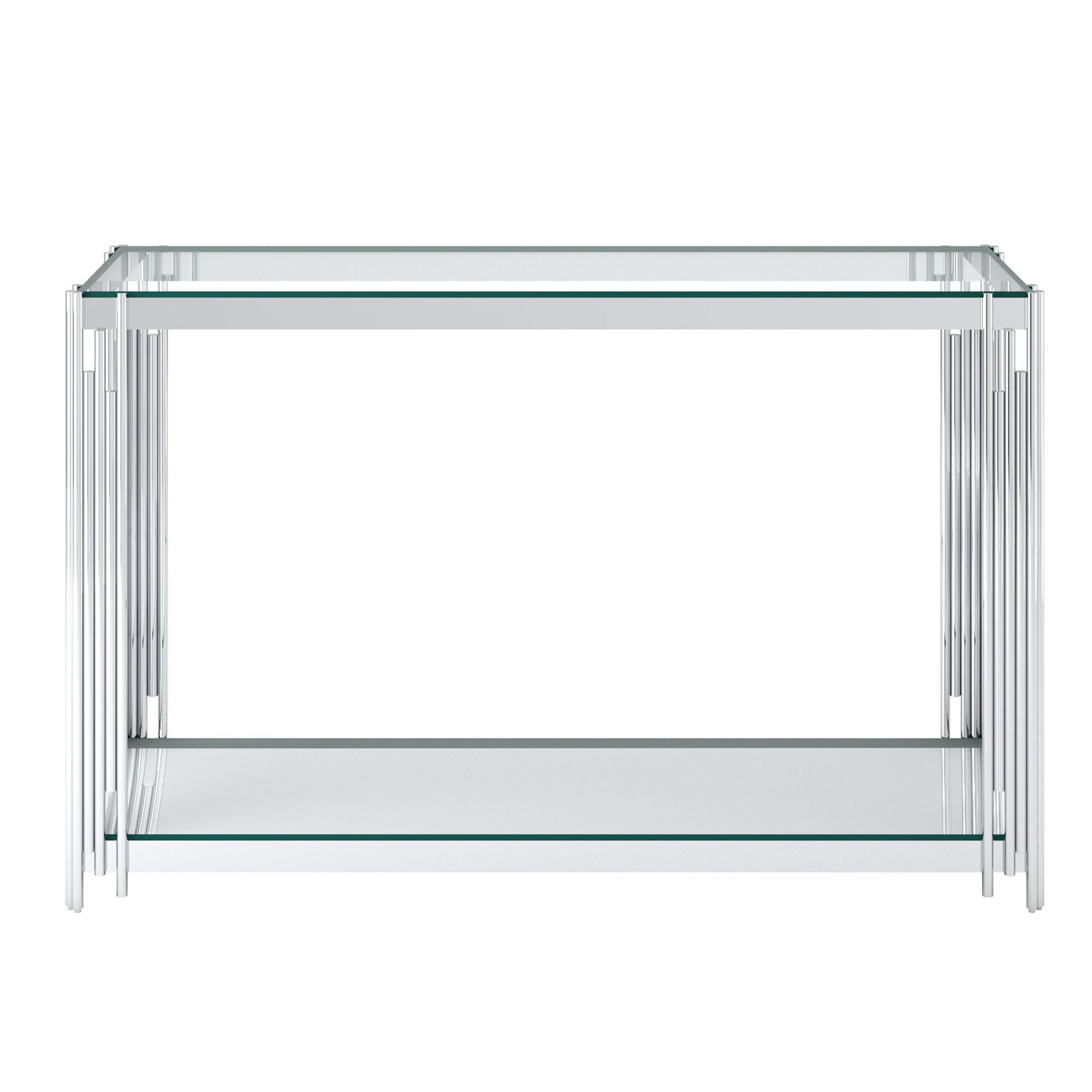 Estrel Console Table - Silver Contemporary 2-Tier Glass-DECOROLALA