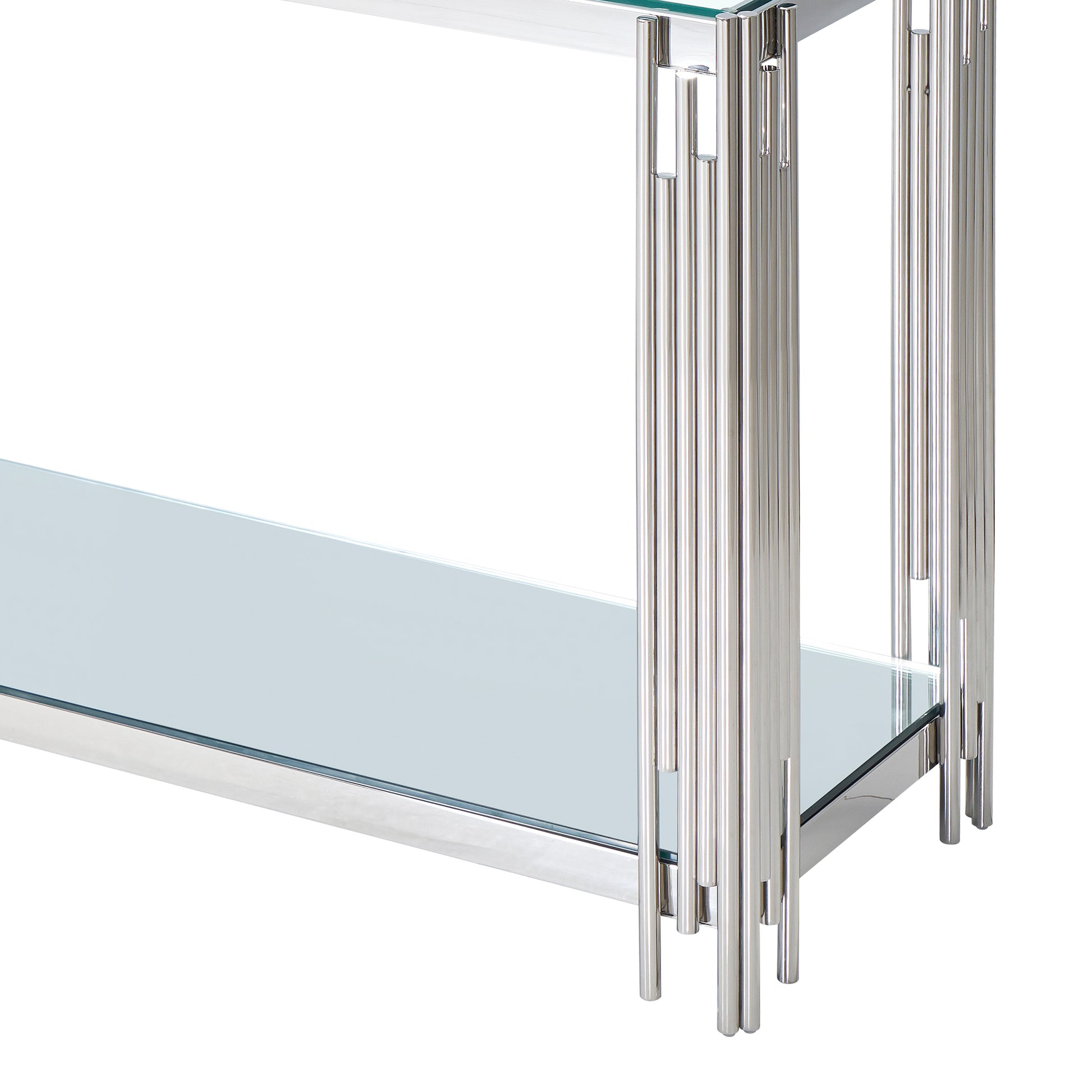 Estrel Console Table - Silver Contemporary 2-Tier Glass-DECOROLALA