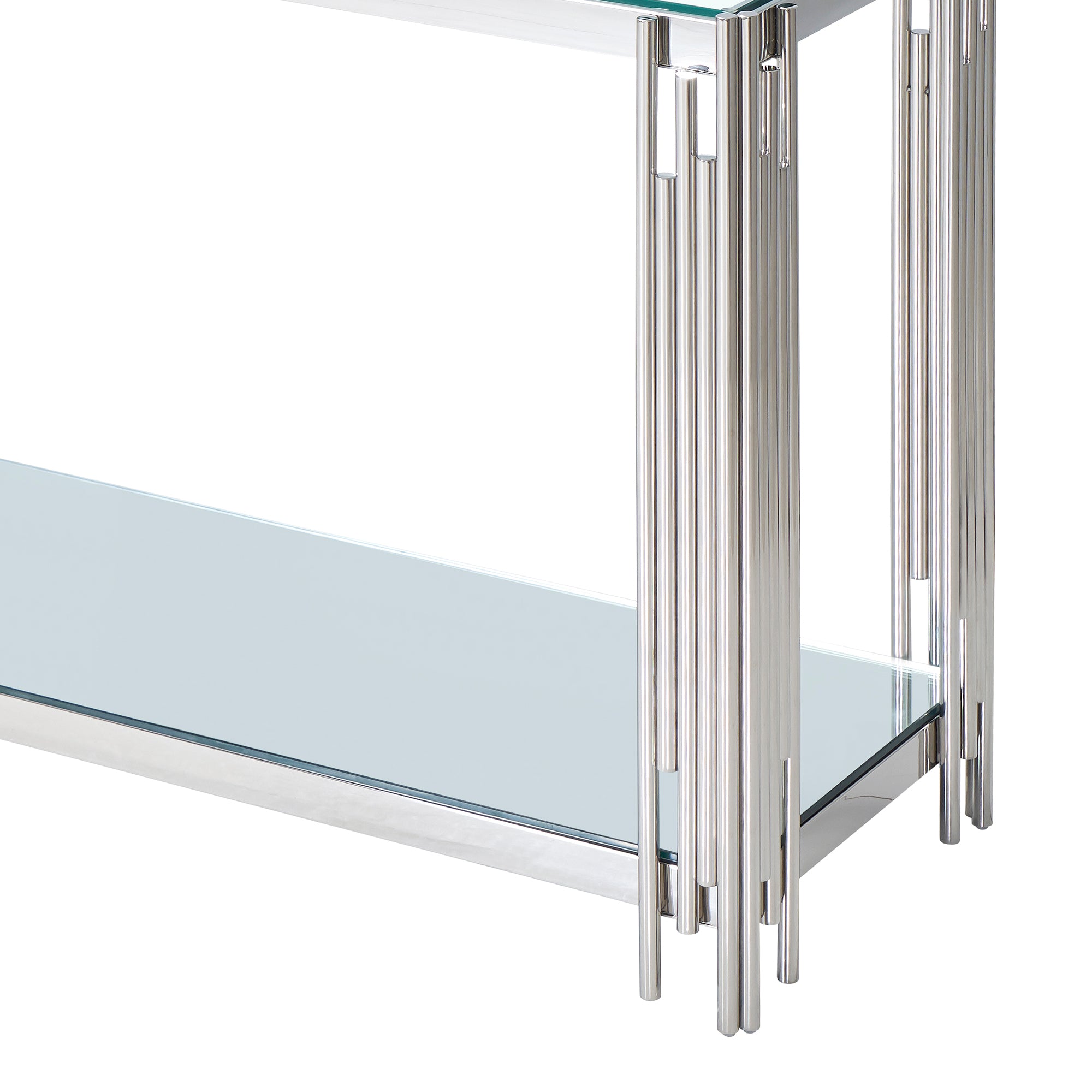 Estrel Console Table - Silver Contemporary 2-Tier Glass-DECOROLALA