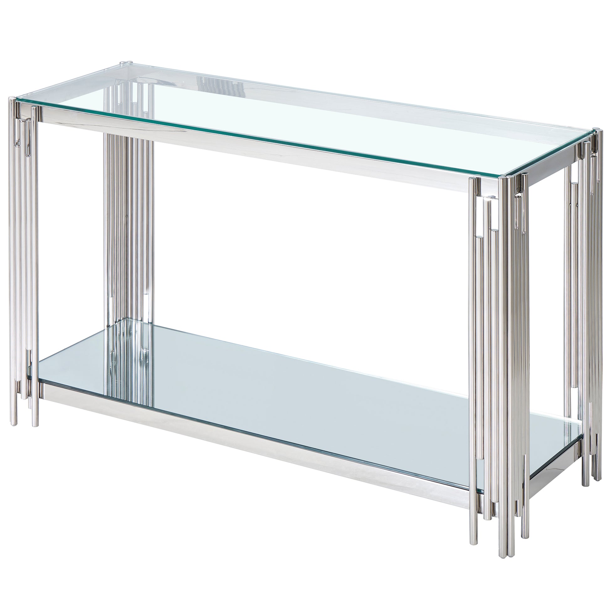 Estrel Console Table - Silver Contemporary 2-Tier Glass-DECOROLALA