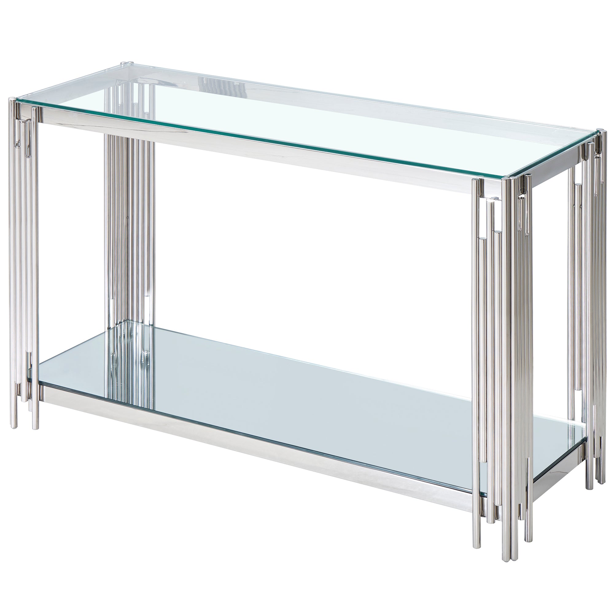 Estrel Console Table - Silver Contemporary 2-Tier Glass-DECOROLALA