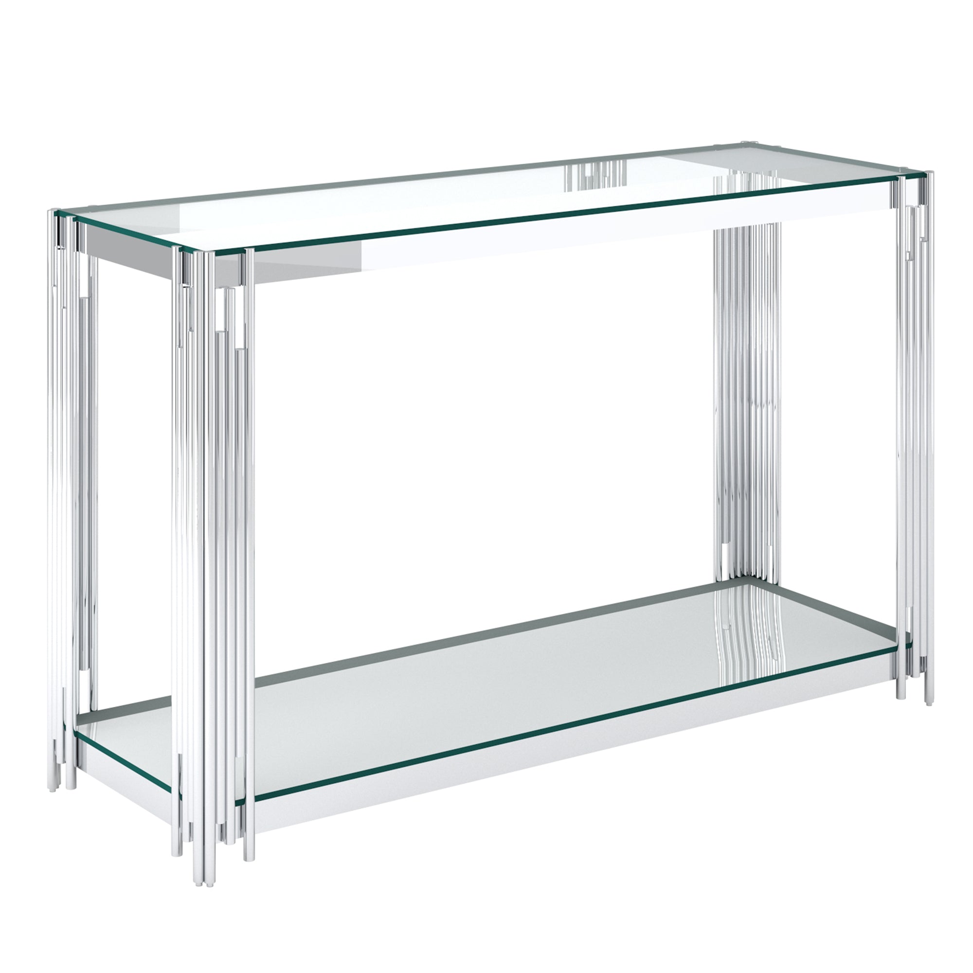 Estrel Console Table - Silver Contemporary 2-Tier Glass-DECOROLALA