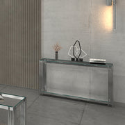 Estrel Console Table - Silver Contemporary 2-Tier Glass-DECOROLALA