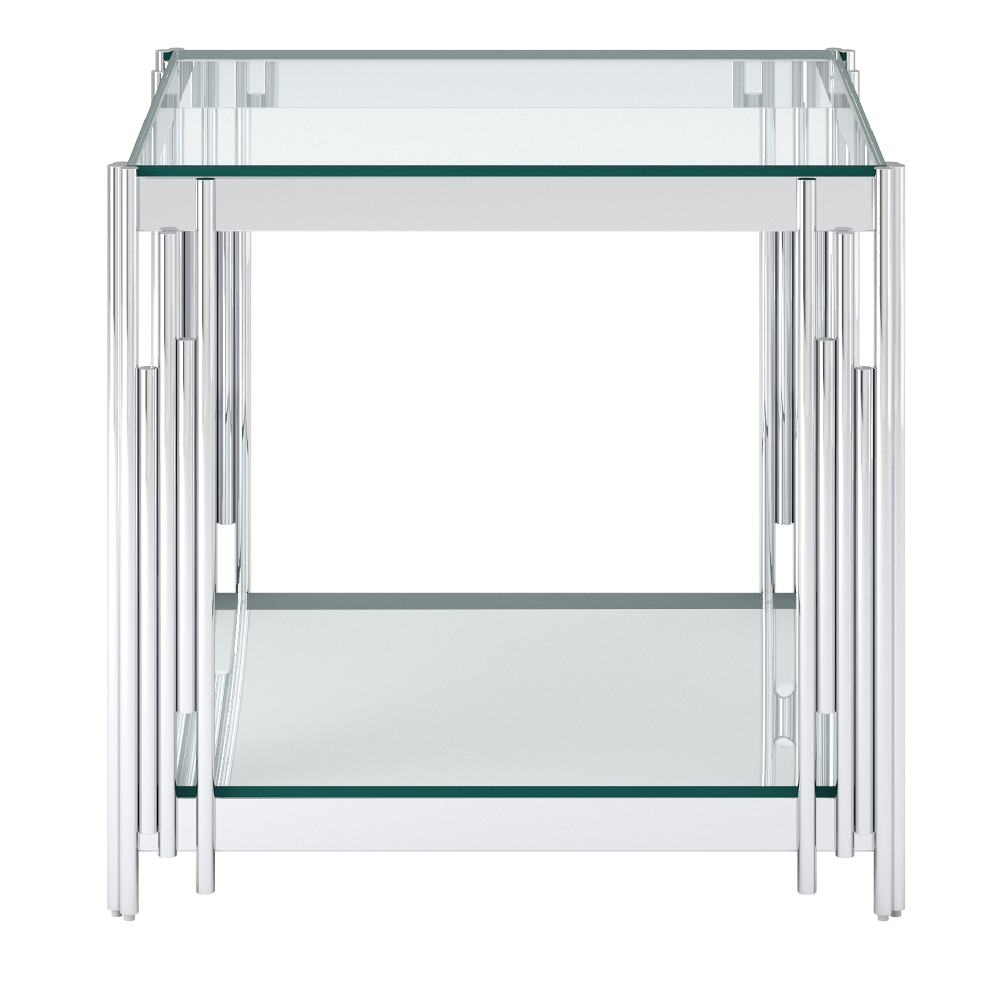 Estrel Large Accent Table - Silver Polished Metal 2-Tier Glass-DECOROLALA