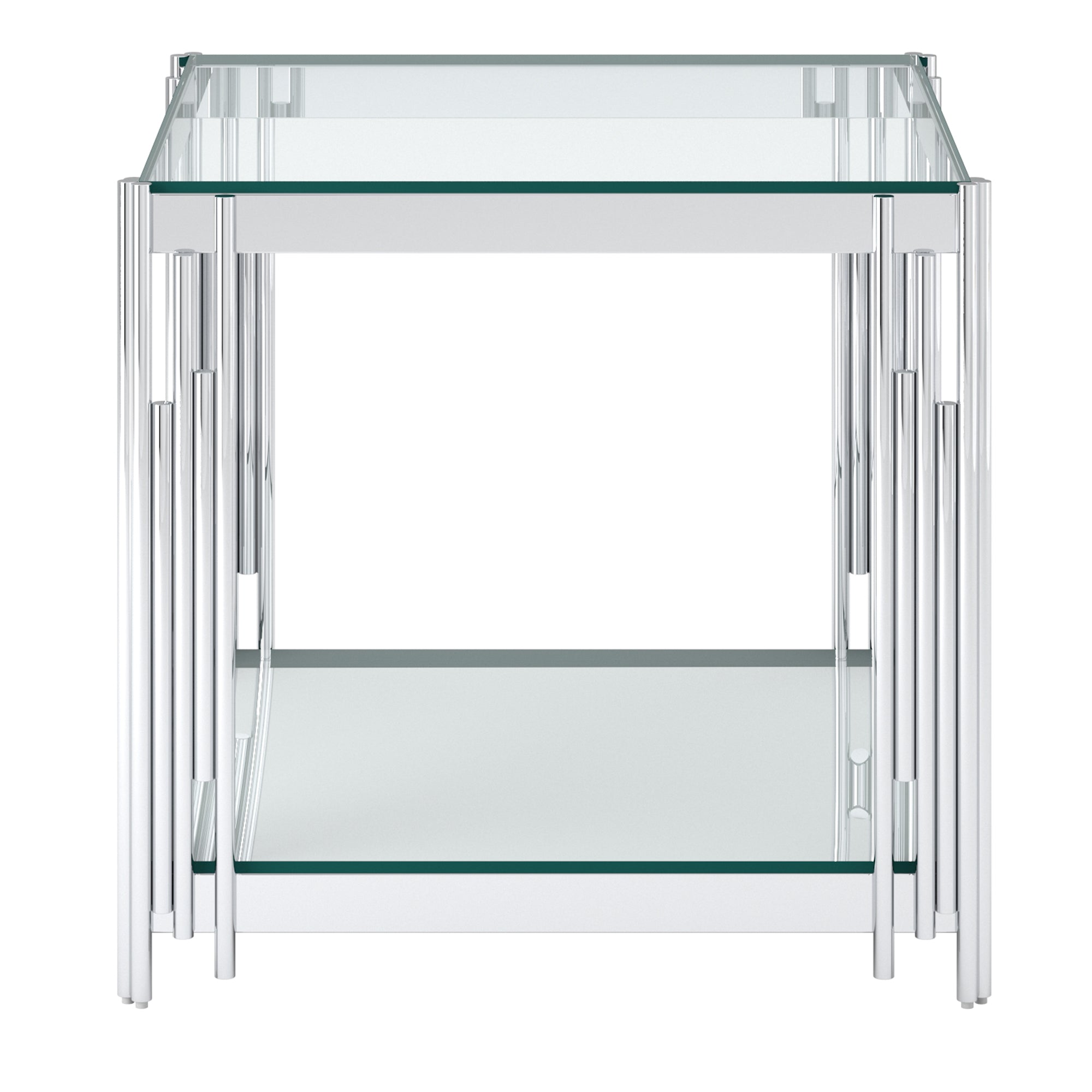 Estrel Large Accent Table - Silver Polished Metal 2-Tier Glass-DECOROLALA