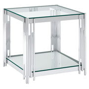 Estrel Large Accent Table - Silver Polished Metal 2-Tier Glass-DECOROLALA